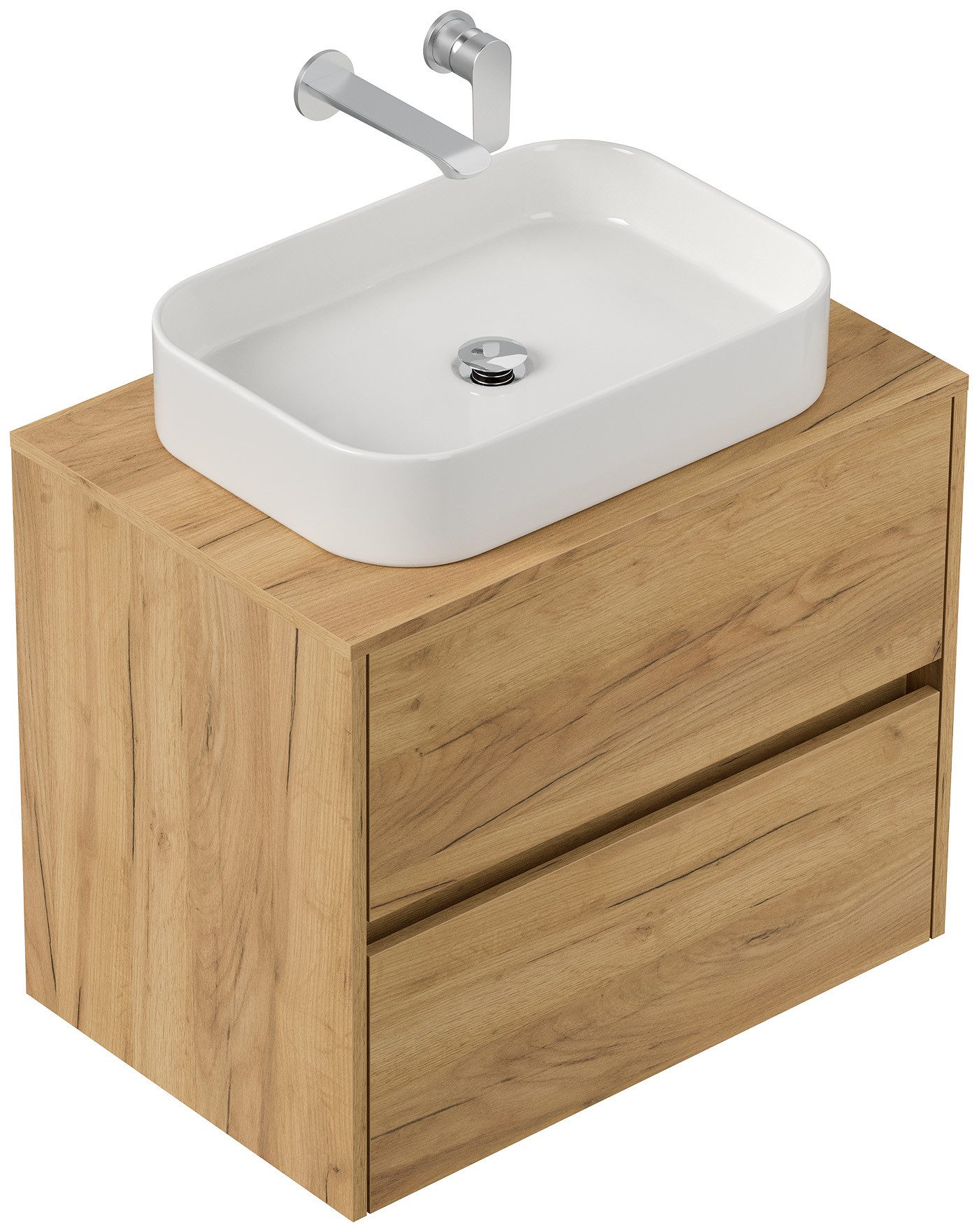 Magnolia Home Aufsatzwaschbecken Badmöbel Taifun 70cm mit rechteckigem Aufsatzwaschbecken eiche gold