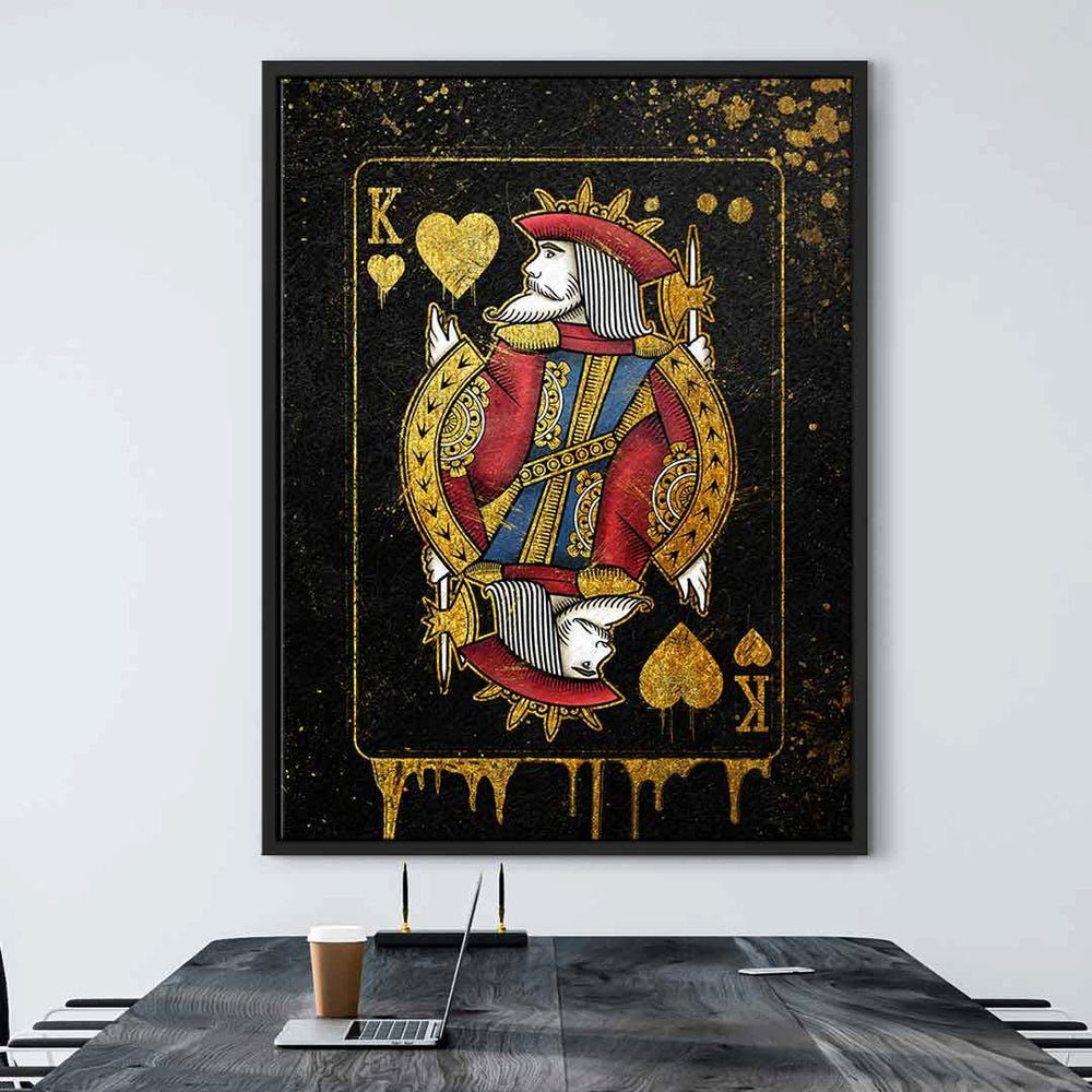 elegant DOTCOMCANVAS® Leinwandbild, mit schwarz Rahmen schwarzer gold premi Leinwandbild Karte edel Card King König