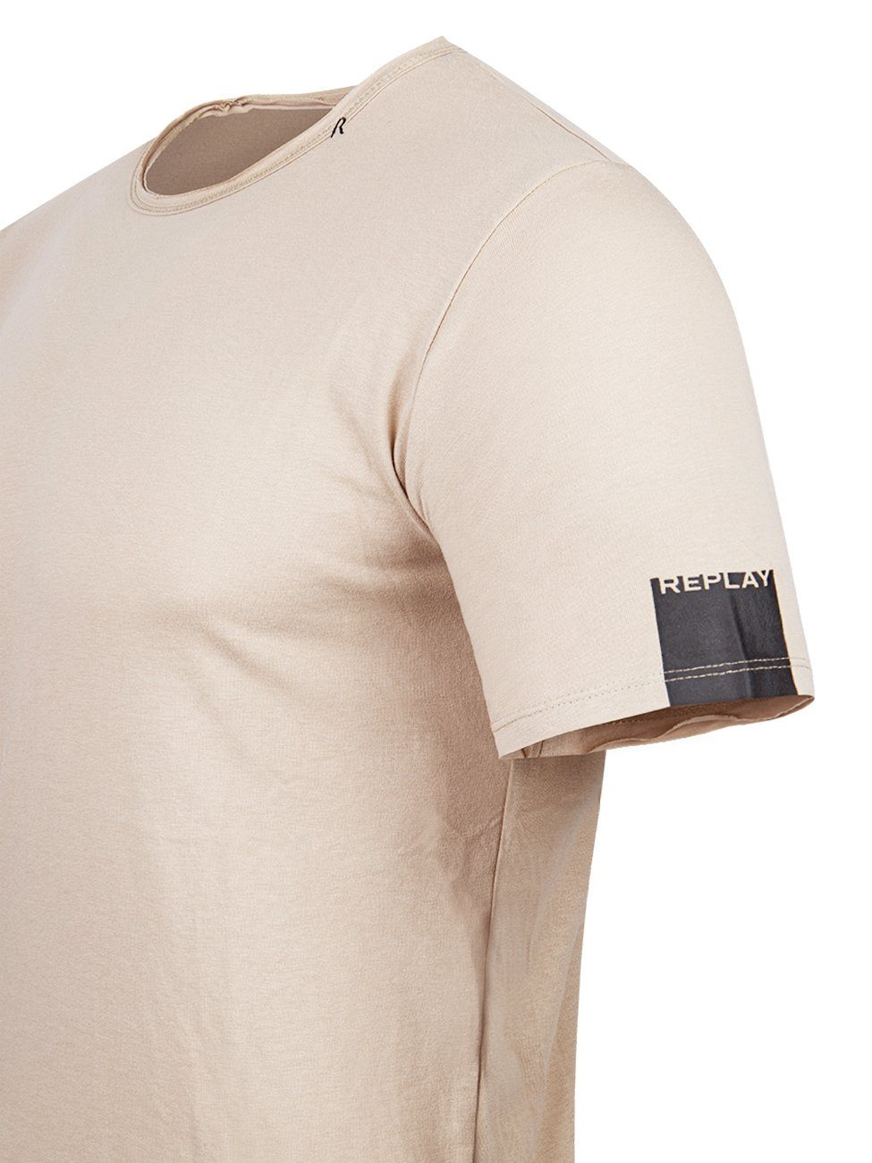Crew Baumwolle Neck aus (1-tlg) Replay 100% 803 Taupe Light T-Shirt