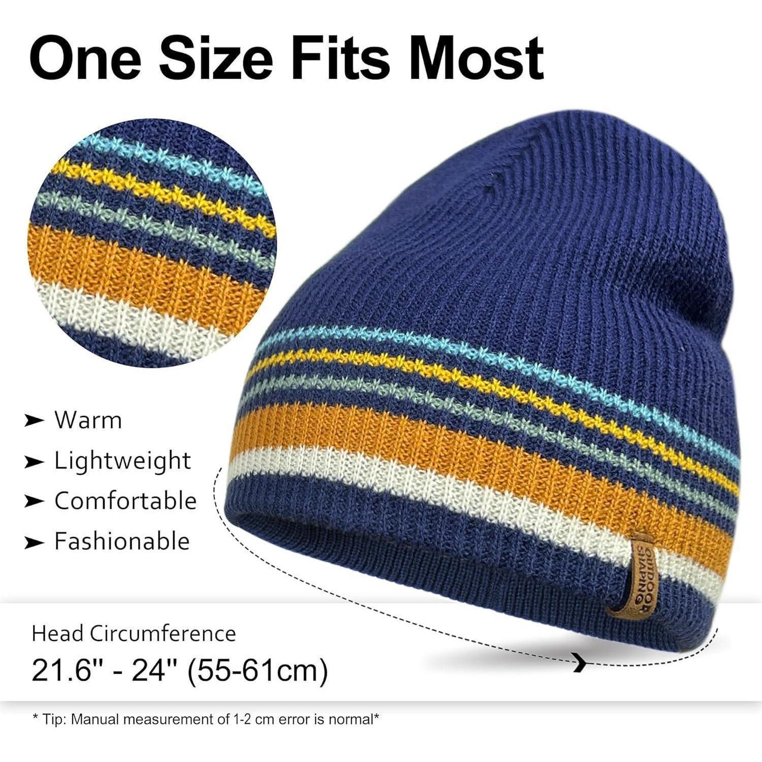 LuxusKollektion Strickmütze Beanie Herren Damen Winter Lederpatch Umschlag Outdoor Marineblau