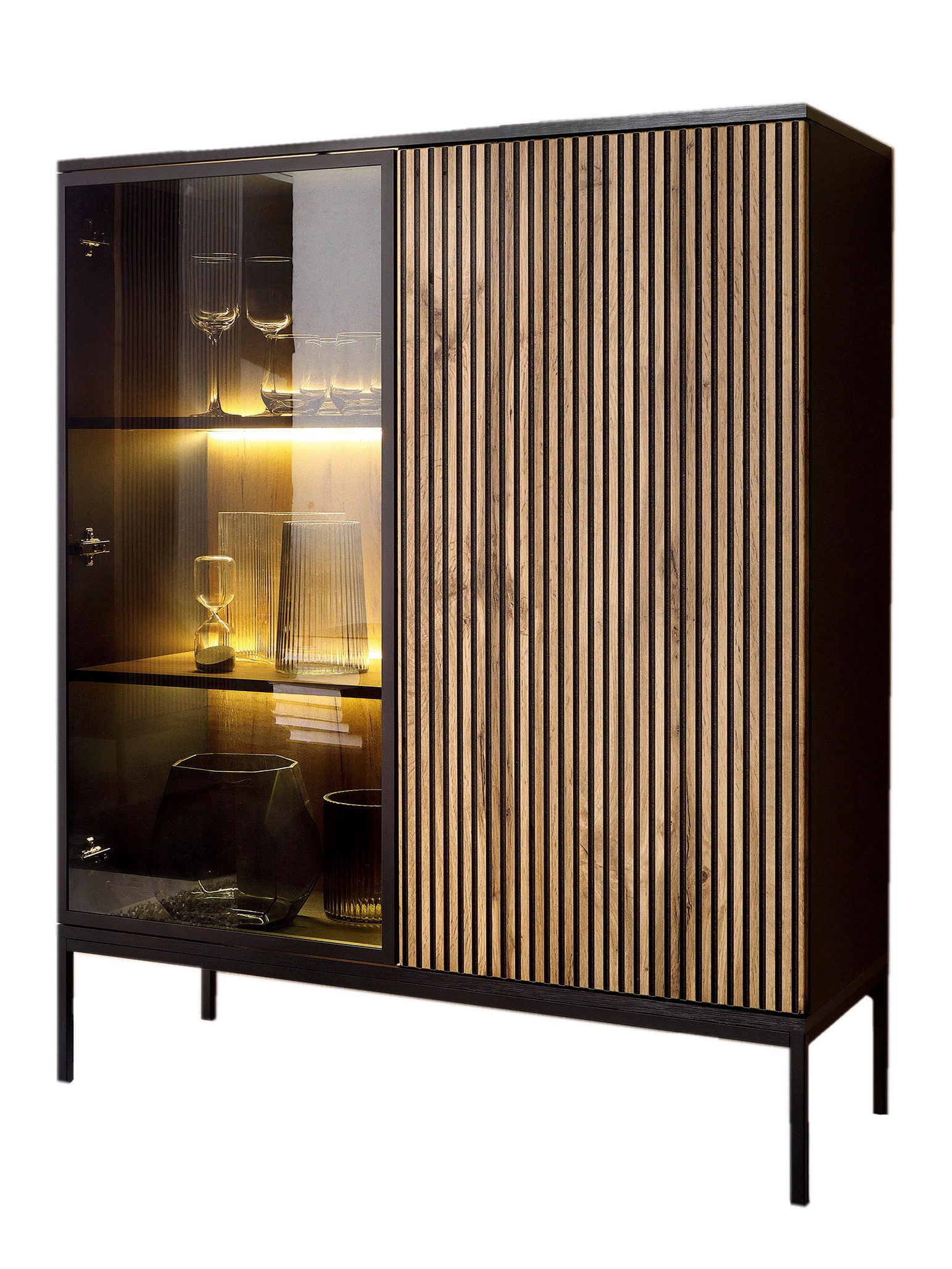 Compleo Vitrine LINO mit gerifflete Front, günstig online kaufen
