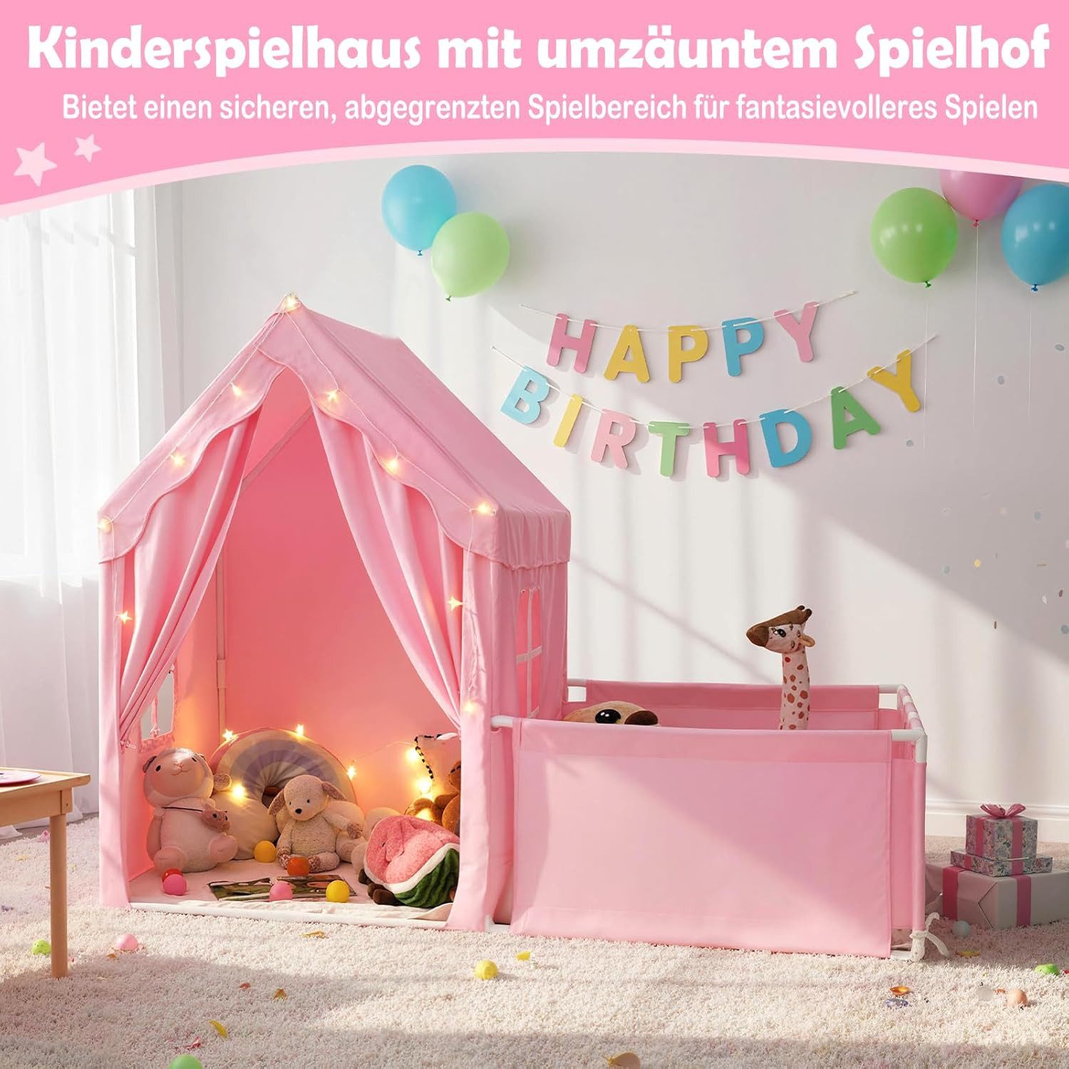 KOMFOTTEU Spielzelt Kinderzelt mit Spielbereich, Hof, Sternenlichter, Wasch günstig online kaufen