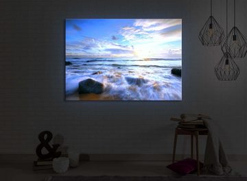 lightbox-multicolor LED-Bild Sonnenuntergang am Meer front lighted / 60x40cm, Leuchtbild mit Fernbedienung