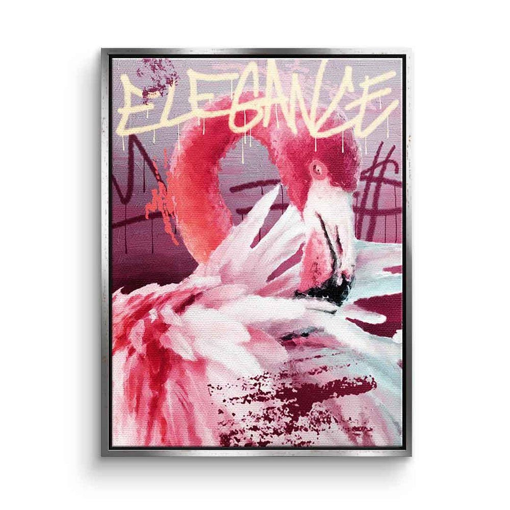 silberner elegance Leinwandbild, rosa Flamingo premium Graffiti Rahmen mit DOTCOMCANVAS® Leinwandbild Rahmen Art