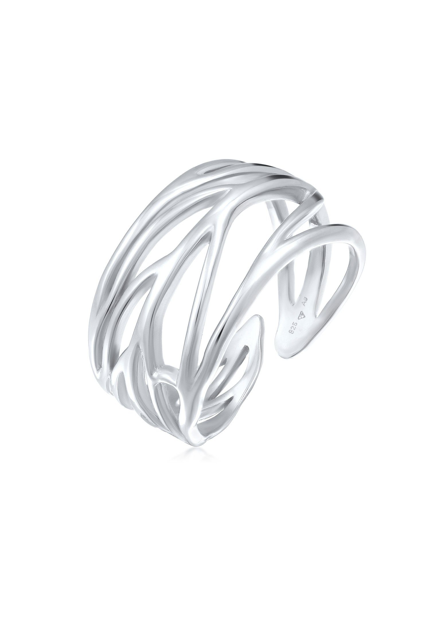 Elli Fingerring Ornament und offene Ringschiene 925 Silber, Blatt