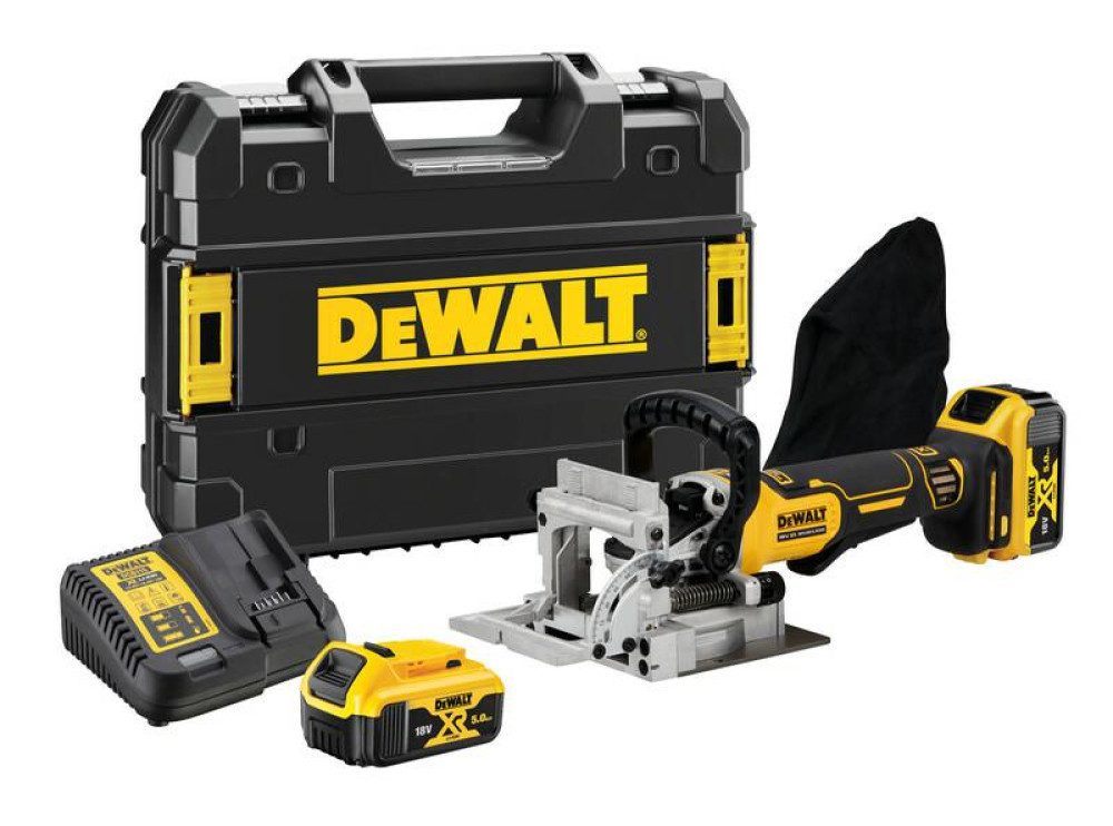 DeWalt Akku-Fräse DEWALT Akku-Lamellofräse 18V DCW682P2 mit 2x5,0Ah Akkus und TSTAK