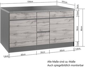 Kochstation Küche KS-Riesa, Stellbreite 340x150 cm, wahlweise mit oder ohne E-Geräte