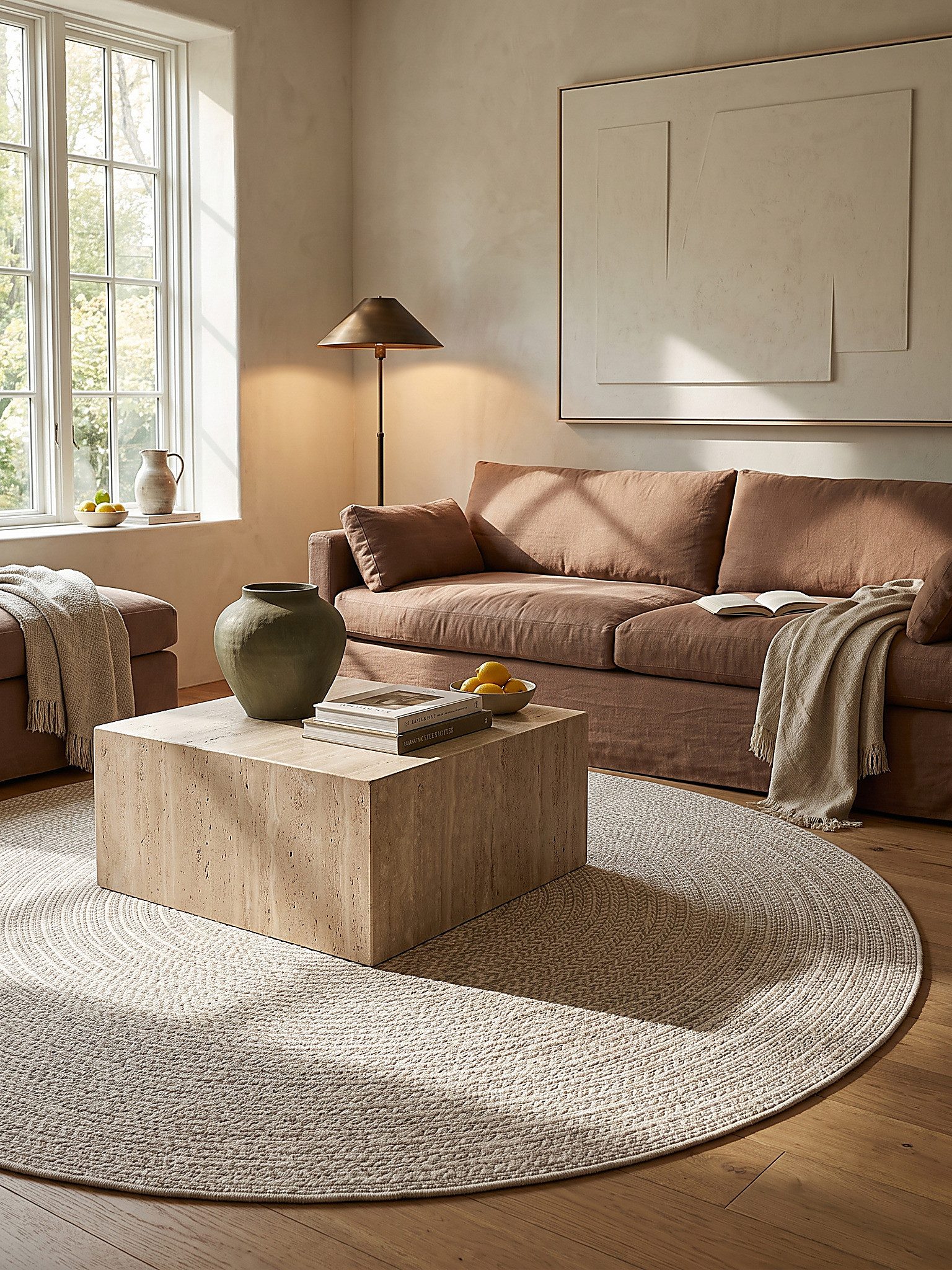KADIMA DESIGN Teppich CORDEV Rundteppich Creme 80x80 Berber Polypropylen Wohnzimmer, Rund, Höhe: 4 mm, Saugroboter-geeignet, Strapazierfähig, Pflegeleicht, Farb – Bild 3 von 5