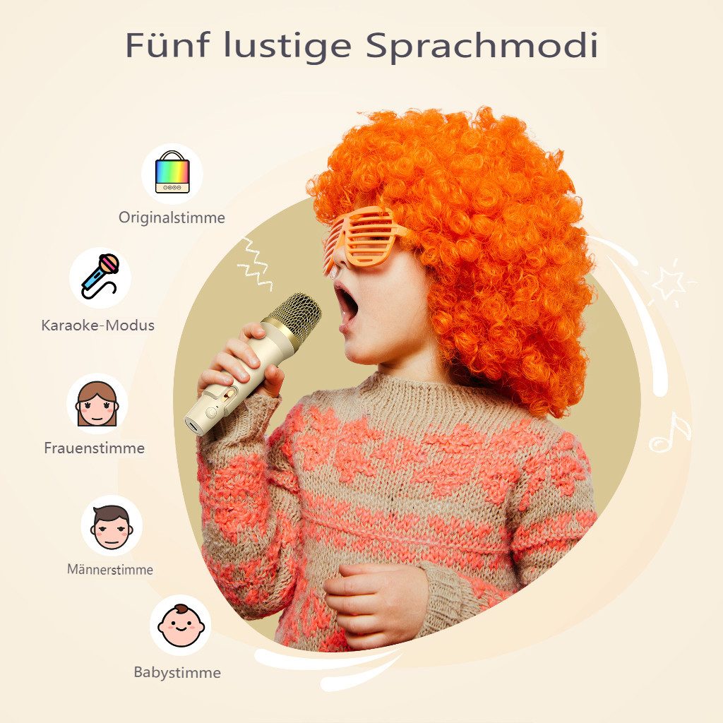 BLiTZWOLF 10W Mini Kinder Bluetooth-Lautsprecher Karaoke-Maschine (mit 2 kabellosen Mikrofonen mit LED-Lichteffekten)