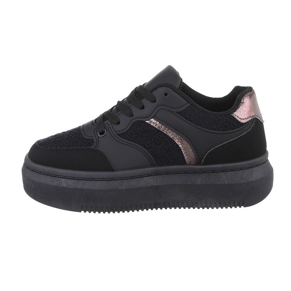 Ital-Design Damen Low-Top Freizeit Sneaker Flach Sneakers Low in Schwarz