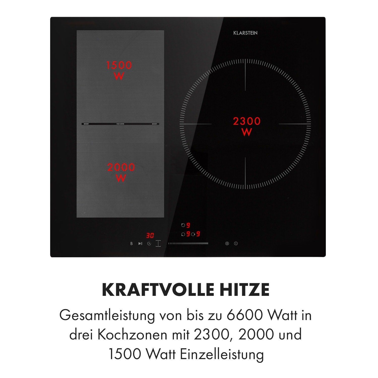 Klarstein Induktions-Kochfeld Delicatessa 3 Flex 10034194, Einbau Glaskeramikkochfeld 3 Platten Elektro Einbaukochfeld Induktion – Bild 5 von 5