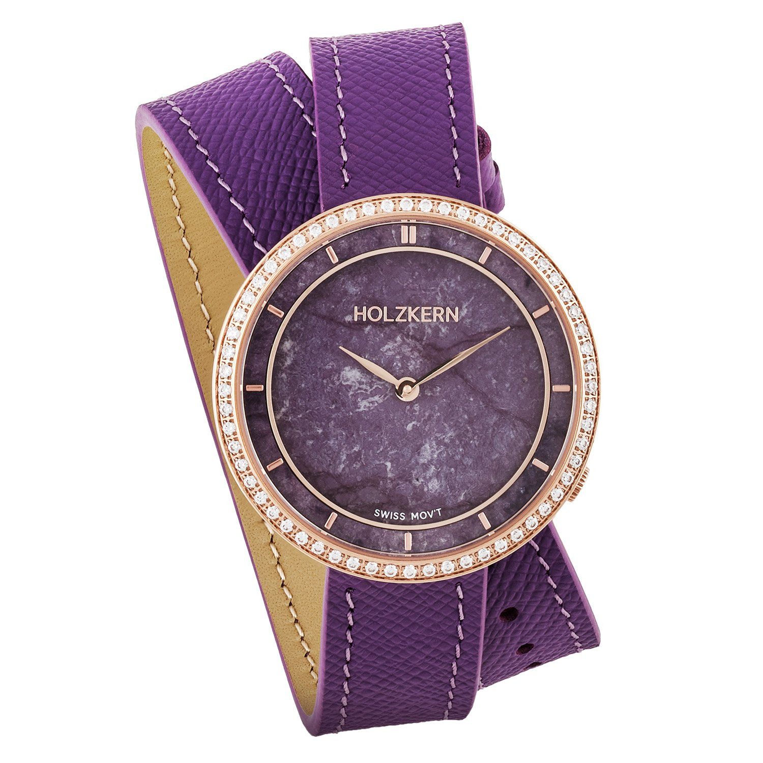 Holzkern Quarzuhr 9010631022310, Damenuhr Coralline Amethyst/Roségoldfarben mit 2 Bändern