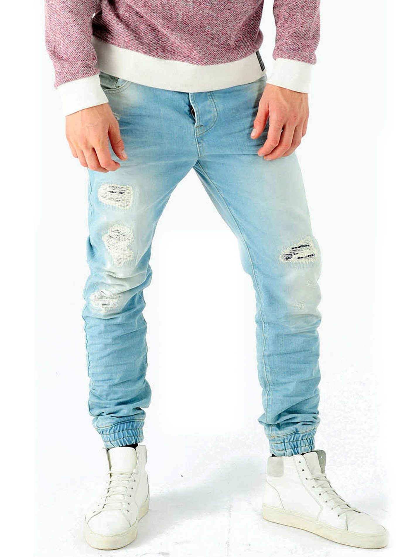 Destroyed-Jeans Slim Männer-Hose Cuffed Used Look Vintage Jeans Destroyed Jeans Fit Noah Bleached VSCT Herren V-5641223 VSCT