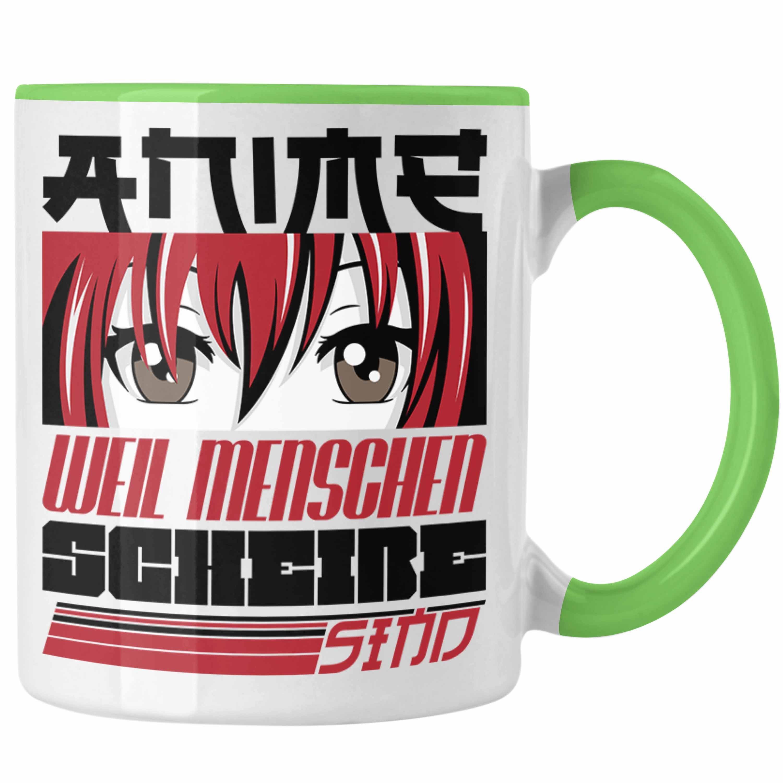 Tasse Anime Menschen Weil Trendation Geschenk Anime-Liebhaber Anime Geschenkidee Tasse Grün
