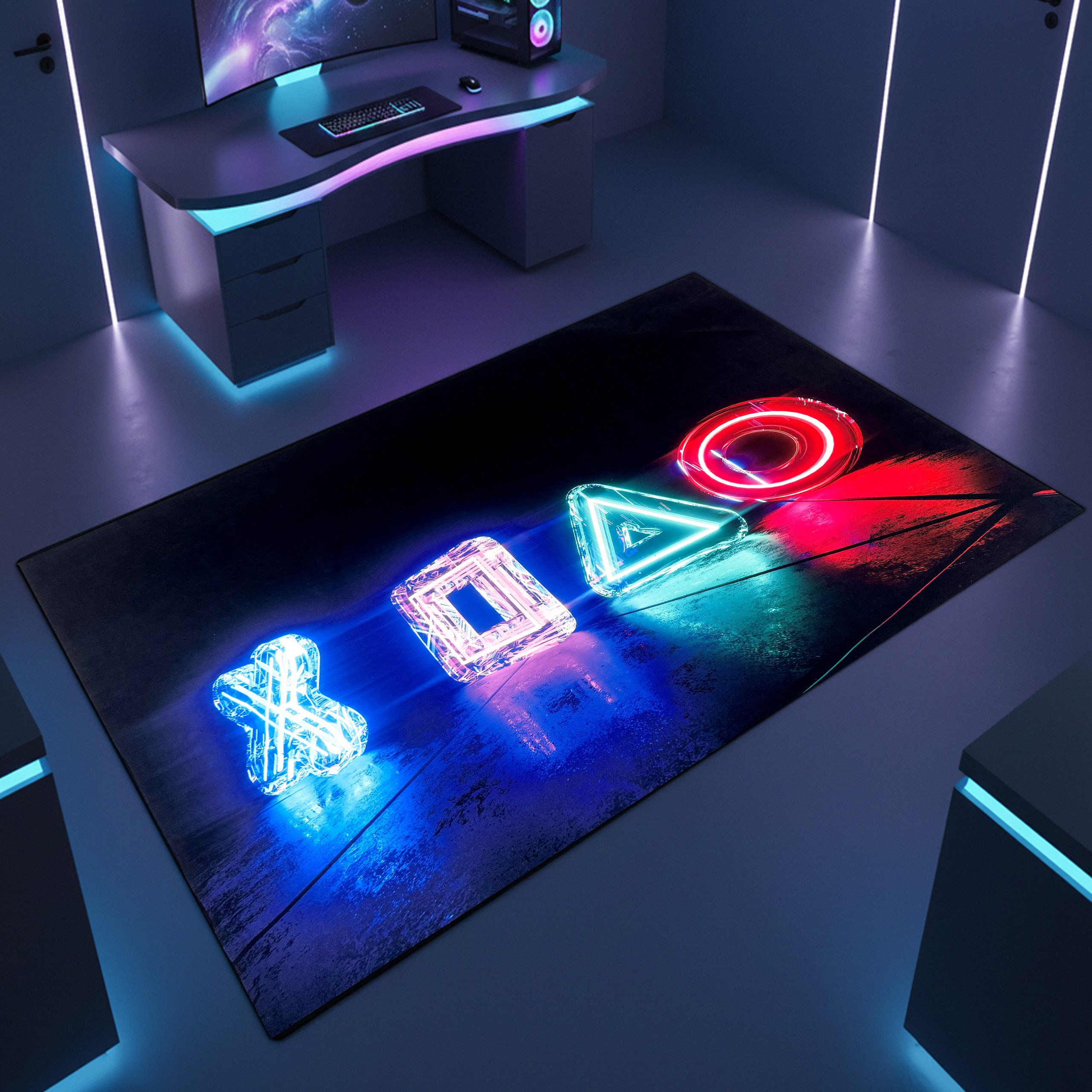 TeppichHome24 Teppich Gaming Teppich mit neonfarbigen Symbolen, rechteckig, günstig online kaufen