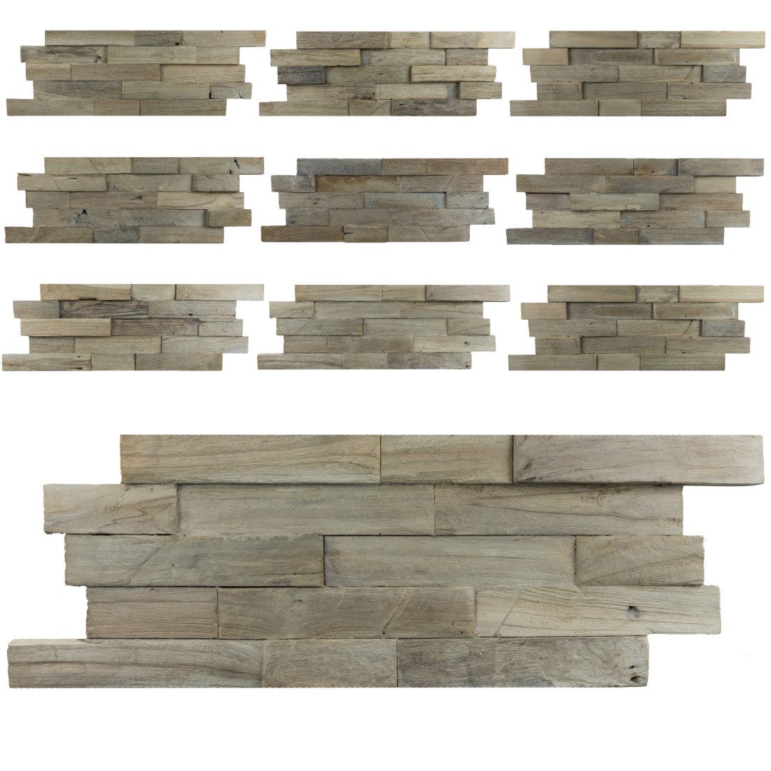 INTERGARDEN Wandpaneel Set für 1m²: 10x Wandverblender Teak Holz Gun Smoked günstig online kaufen