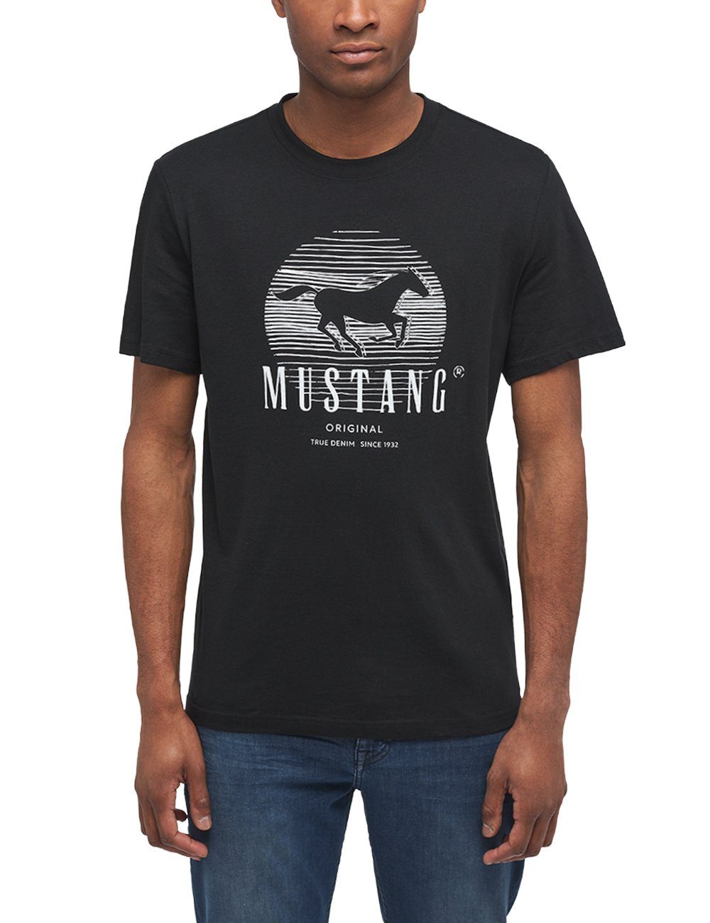 MUSTANG schwarz Mustang Kurzarmshirt Print-Shirt