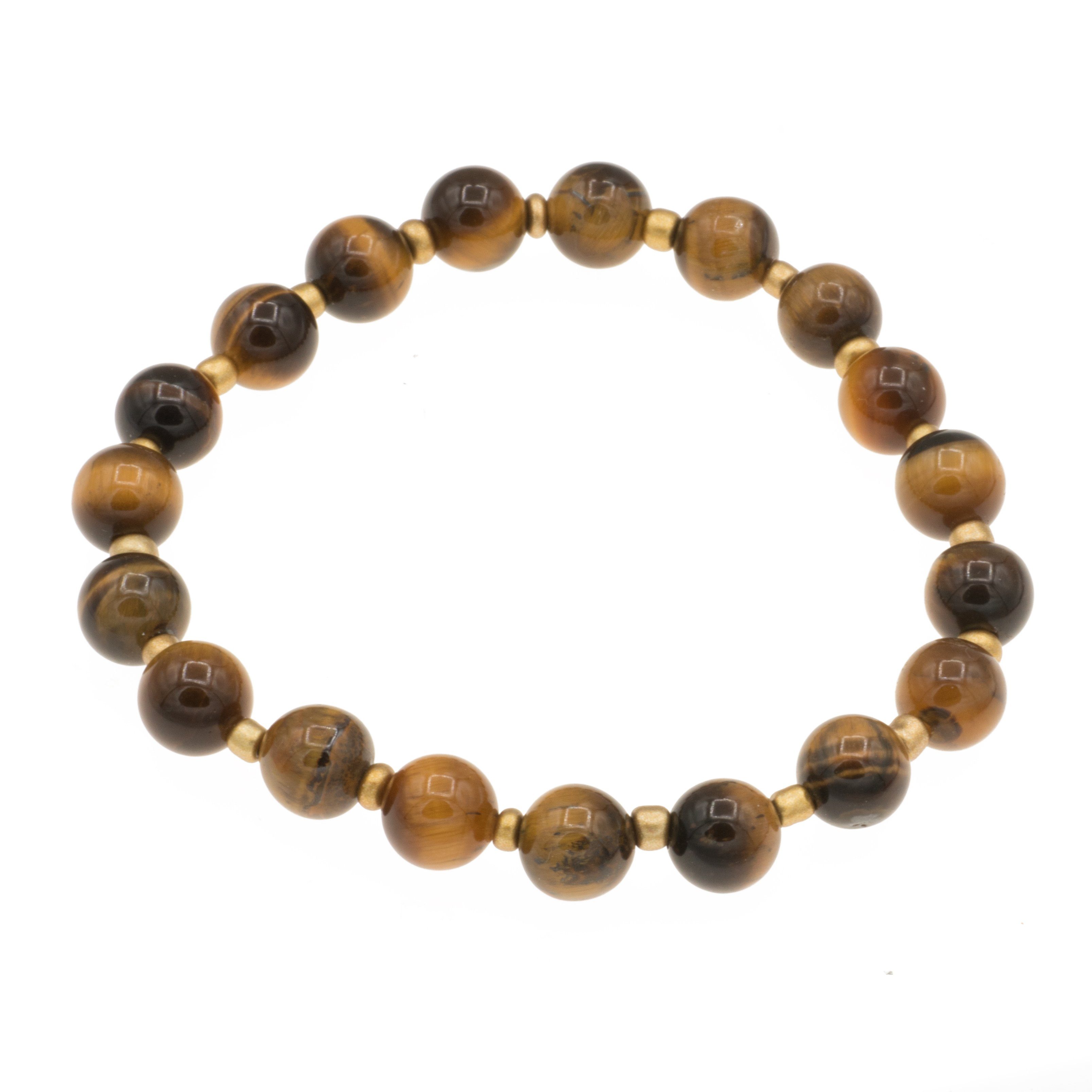 Bella Carina Armband Armband mit Tigerauge Perlen 8 mm mit Goldfarbenen Glasperlen, mit Tigerauge Edelstein Perlen und kleinen goldfarbenen Glasperlen
