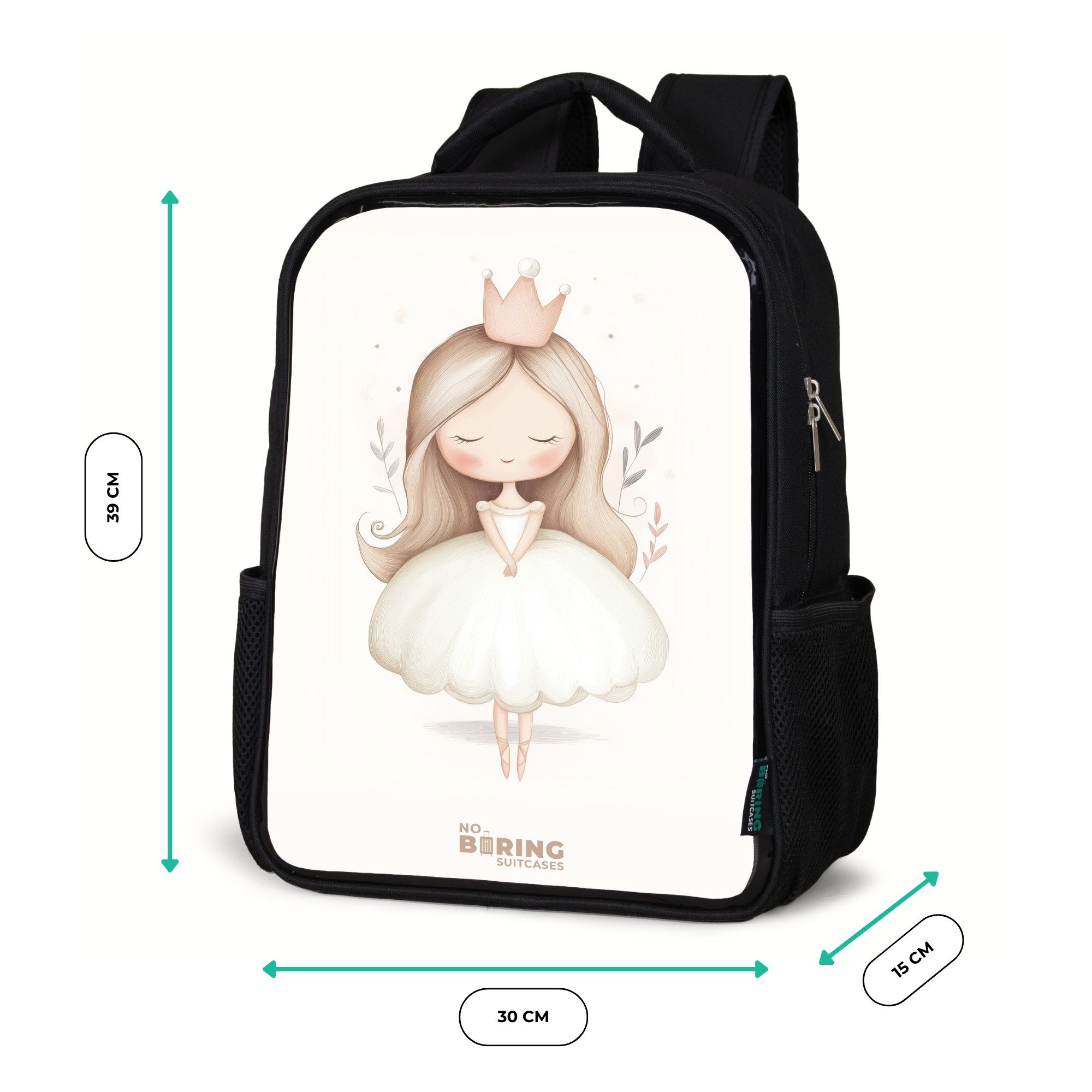 NoBoringSuitcases.com© Rucksack Anmutige Prinzessin in Weiß, Kinderrucksack Schwarz, Schulrucksack, Freizeitrucksack Jungen Mädchen