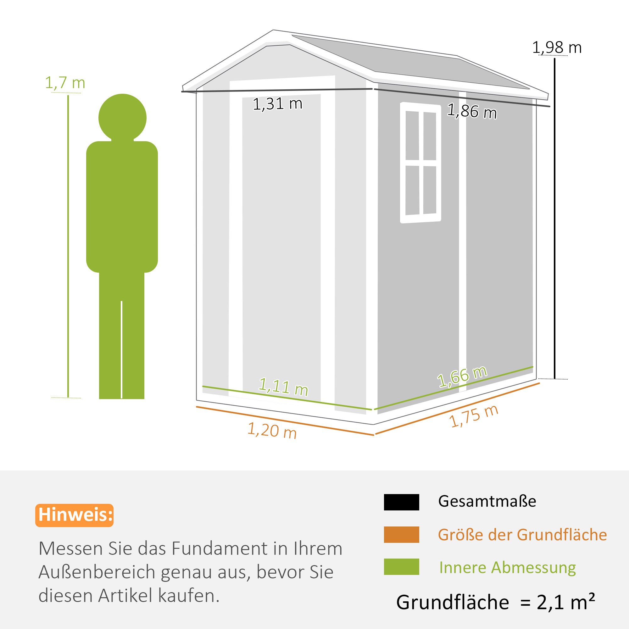 Outsunny Gerätehaus Gartenhaus mit Boden Pultdach Fenster, abschließbar Geräteschuppen, BxT: 186x131 cm, (Gartenhaus, 1 St., Geräteschuppen), aus Alu, für Hinte – Bild 3 von 5