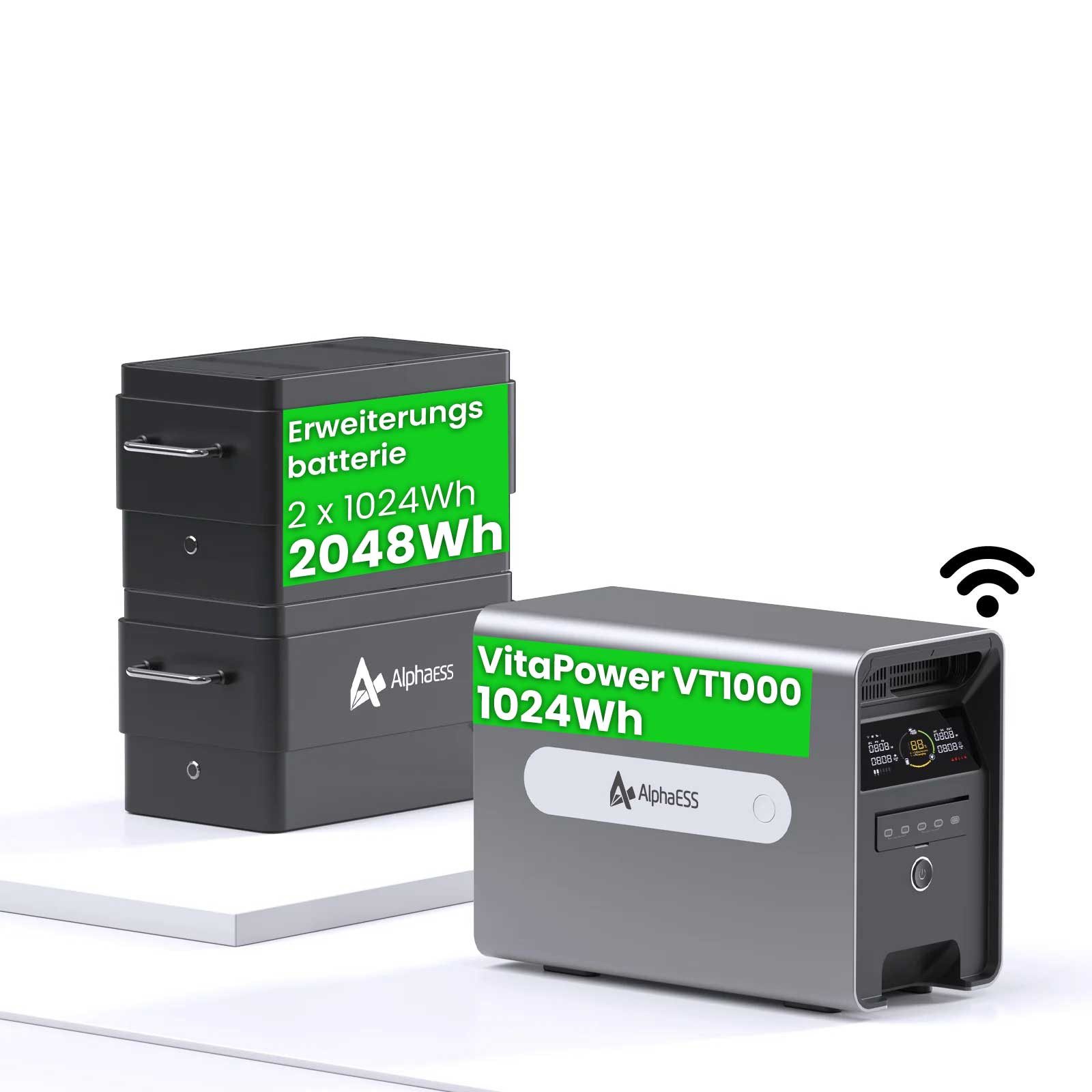 EPP.Solar Solaranlage All In One Solarspeicher für Balkonkraftwerk, 3072,00 W, LifePo4, (Plug & Play, Alpha ESS VitaPower 1024Wh Stromspeicher), inkl. 2048Wh Erweiterungsbatterien