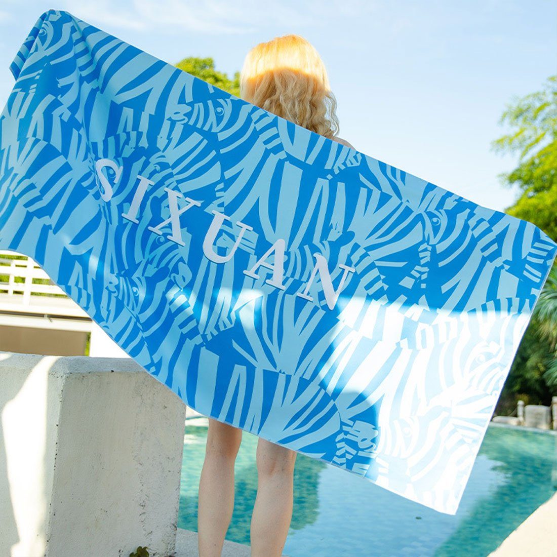 CFYDW Badetücher Schnell trocknendes Strandtuch für draußen, Badetuch für Erwachsene Blau