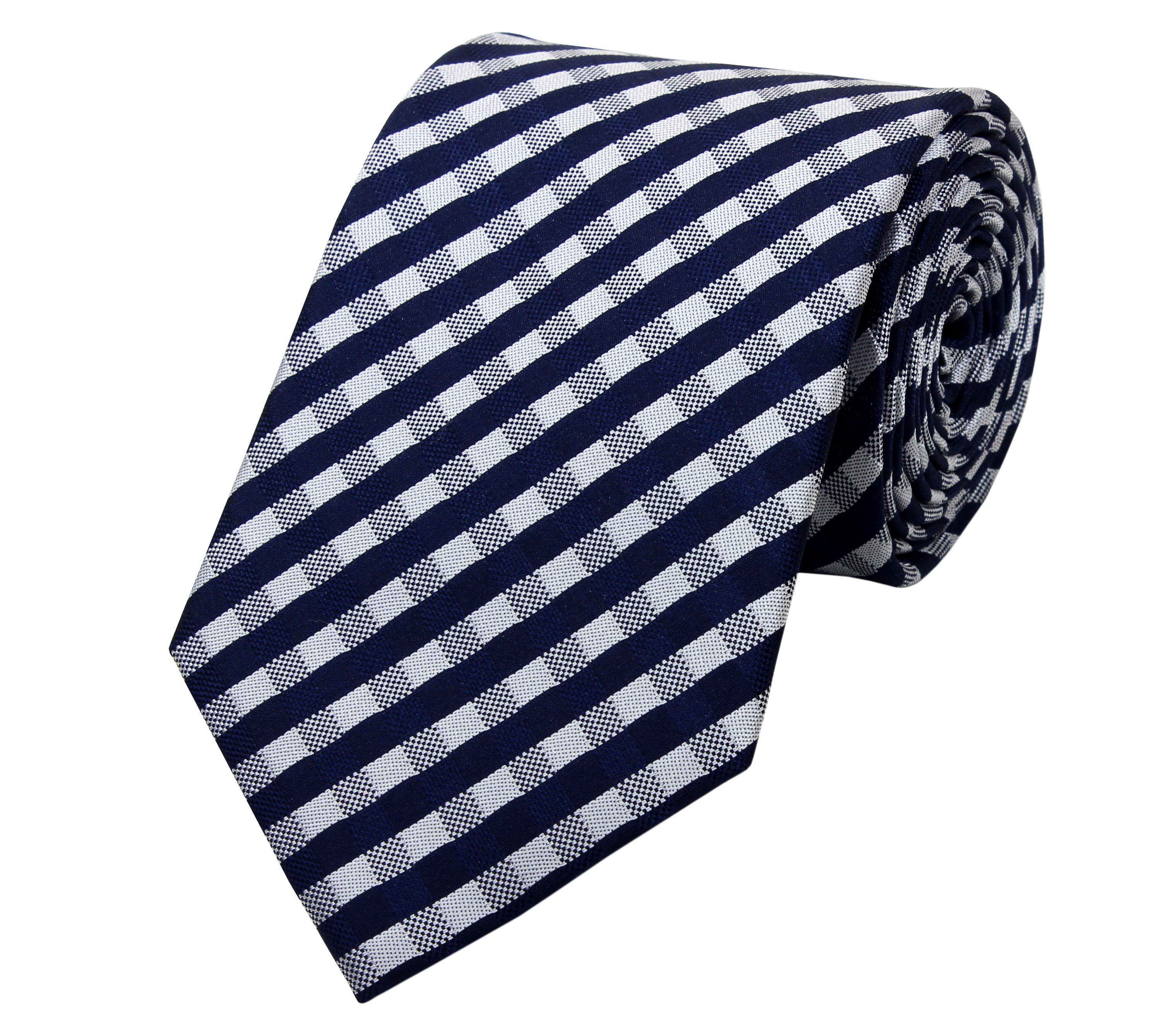 Herren Karomuster Kariert) Breit Farini verschiedenfarbige Krawatten Dunkelblau Box, (8cm), Krawatte 8cm Fabio (ohne in mit Weiß