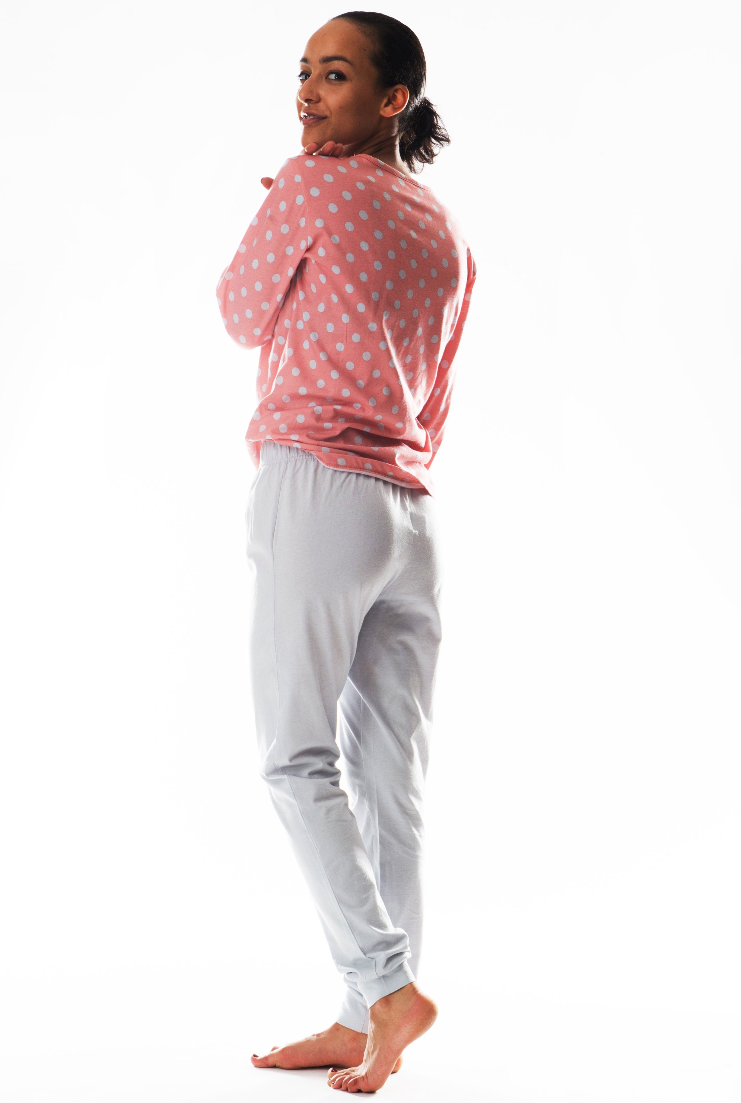 aus Pyjama reiner Consult-Tex Pyjama (Packung) rosa/grau DW990G Baumwolle Schlafanzug Damen
