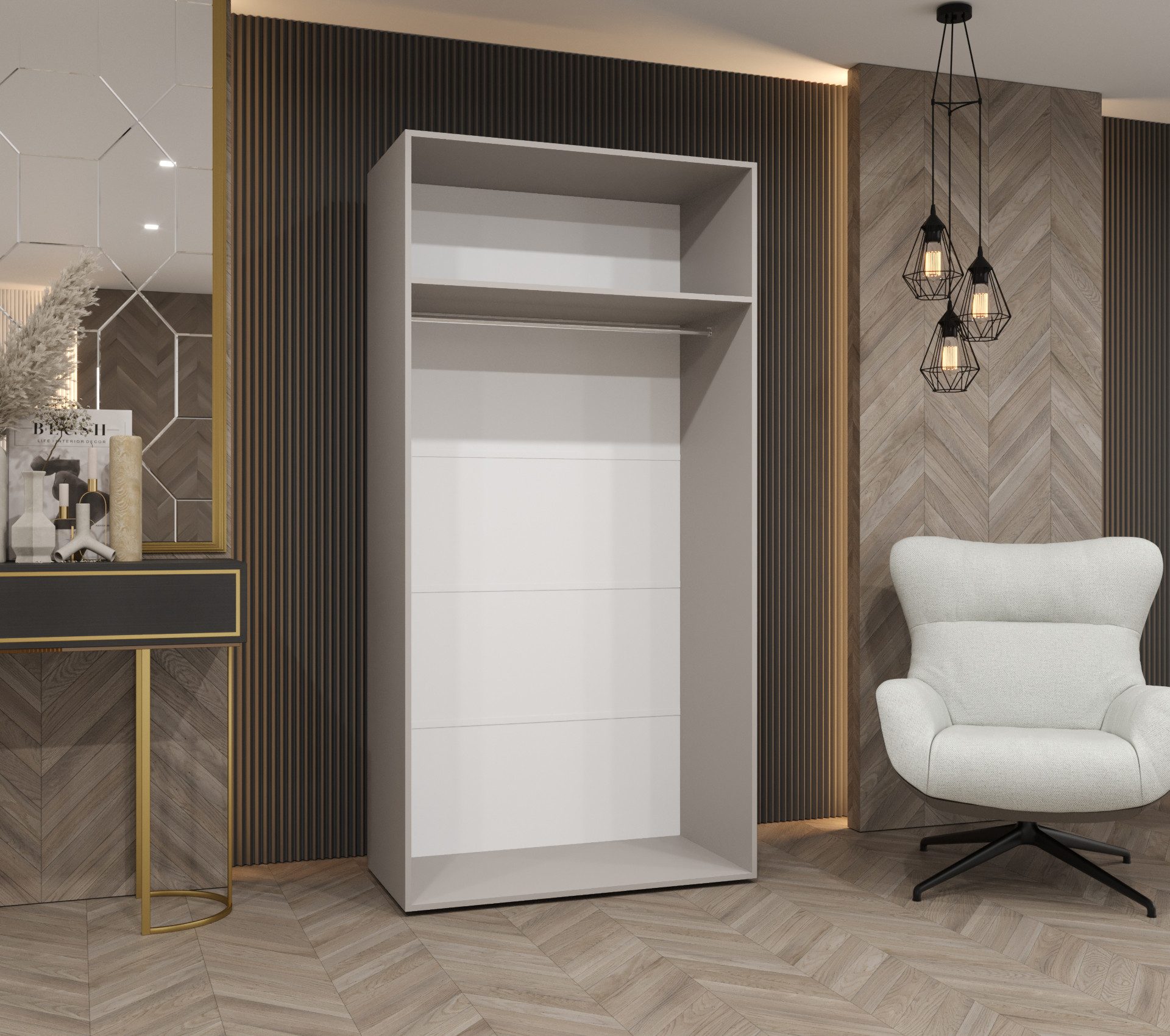 MOEBLO Drehtürenschrank LIVENTO 1 (mit Soft-Close, moderne Griffe – Moderner Kleiderschrank mit Einlegeböden & Kleiderstange für Schlafzimmer und Ankleide, Klei – Bild 4 von 5