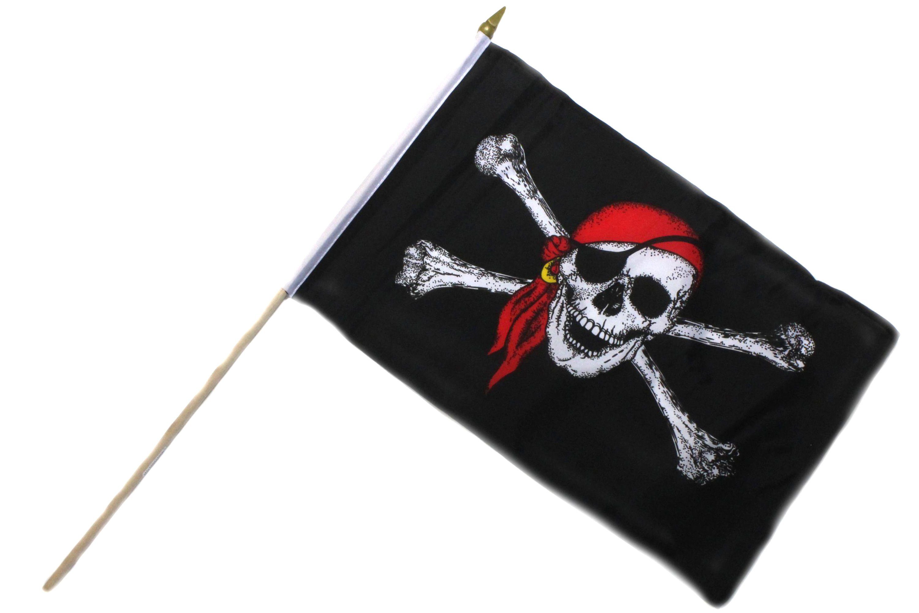 ELLUG Flagge Fahne Flagge 30x45cm doppelt umsäumt mit 60cm Holzstab Handfahne Stockflagge Banner Fan Sport Pirat-Totenkopf