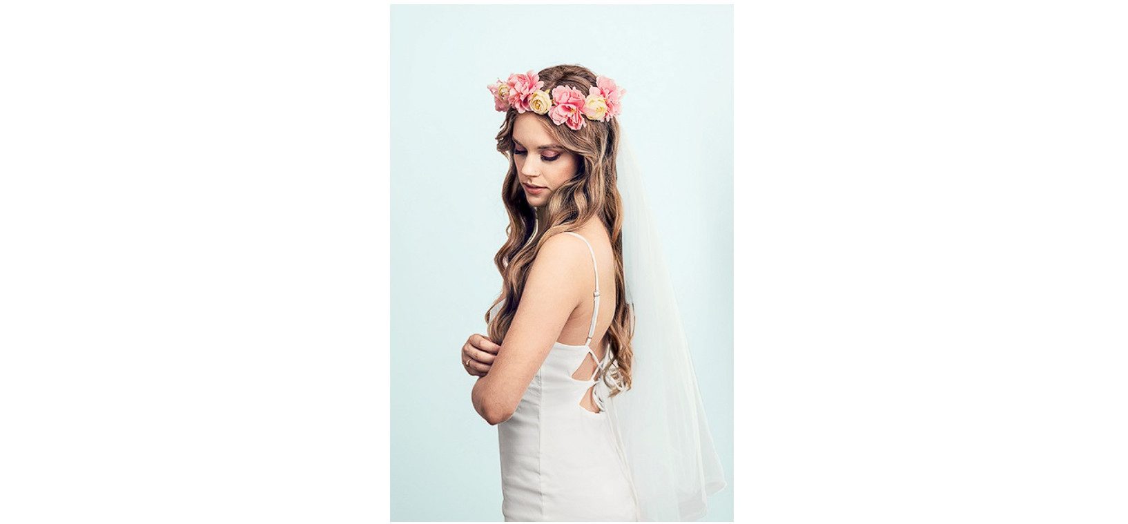 Festivalartikel Haarband Kranz mit Schleier, rosa Blumen, Junggesellinnenabschied, 17 cm