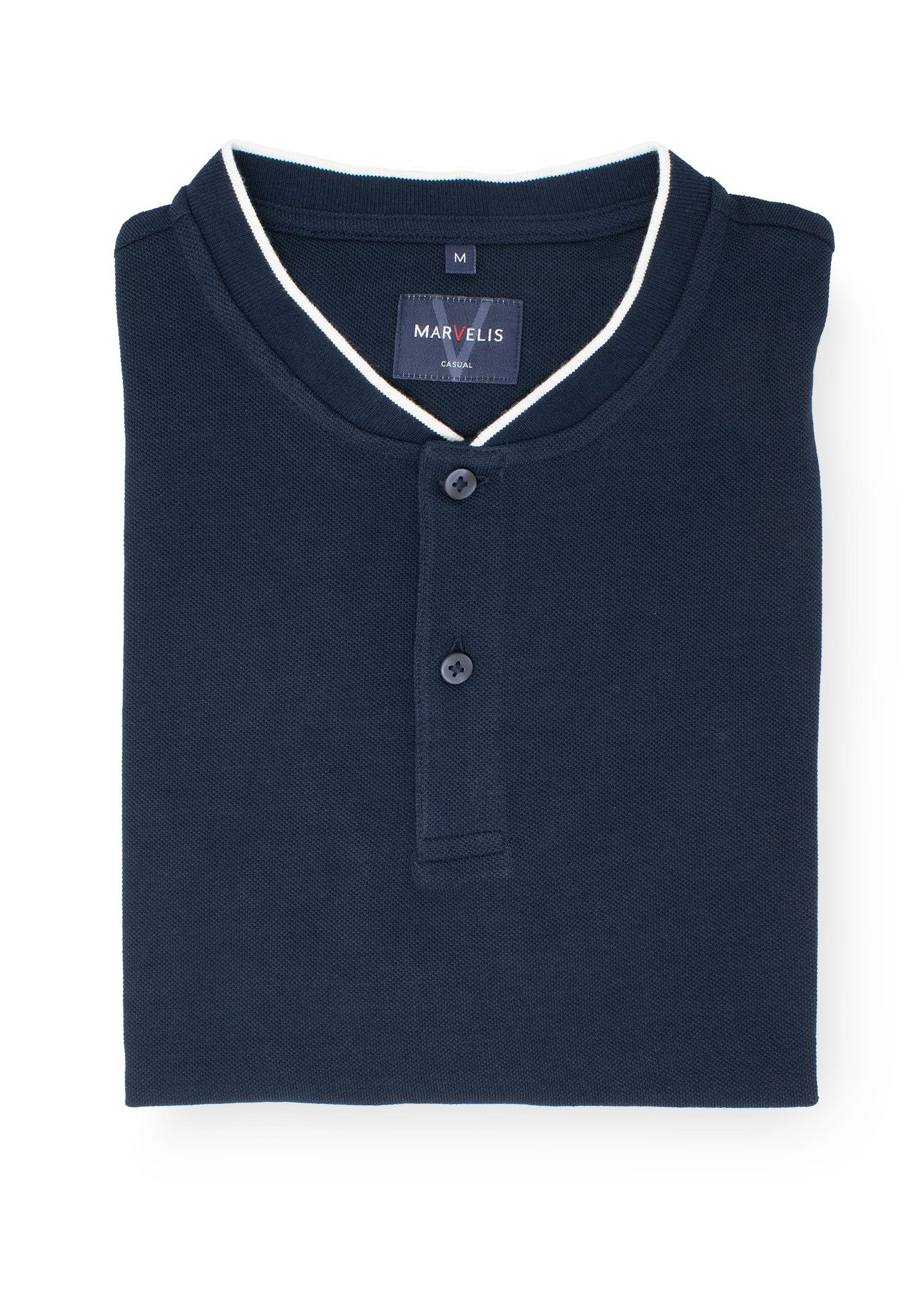 MARVELIS Poloshirt Poloshirt - Stehkragen - Einfarbig - Marine