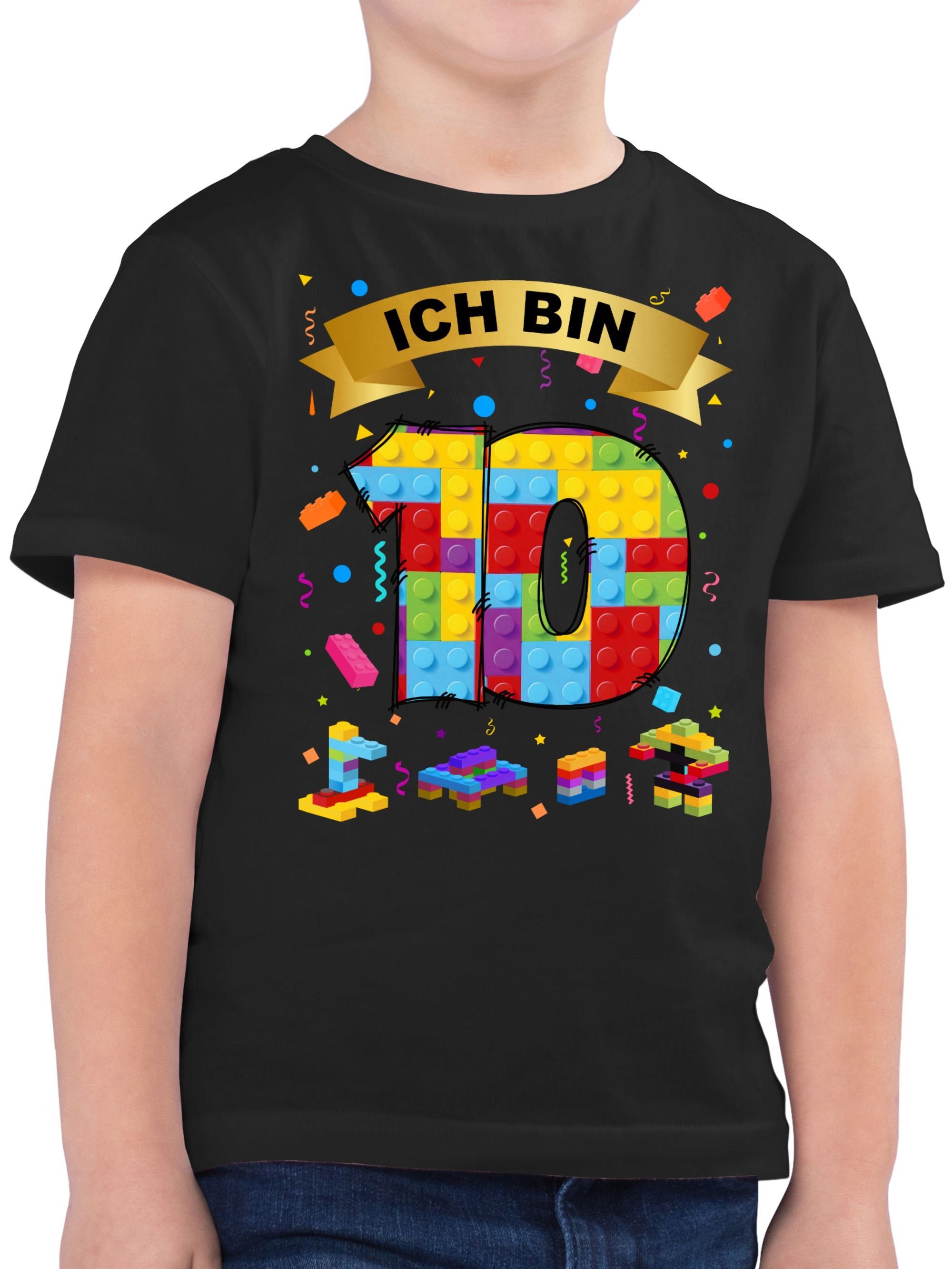 Shirtracer T-Shirt Ich bin 10 Bausteine 10. Geburtstag 03 Schwarz