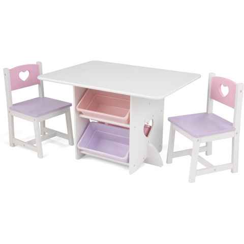 KidKraft® Kindersitzgruppe Tisch mit Aufbewahrungsboxen und 2 Stühlen Herzchen, (3-tlg)