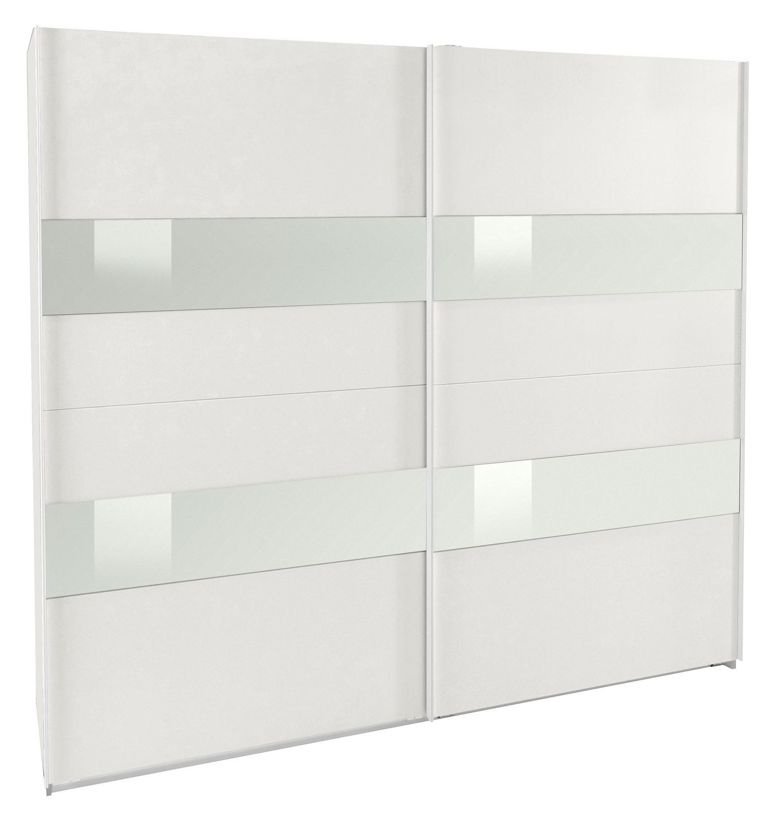 Wimex Schwebetürenschrank Altona (Türen, Kleiderstangen, Einlegeböden, 1-St., moderne Optik, mit Glaselementen, Griffleisten aus Metall) 225x65x208cm weiß Weißglas