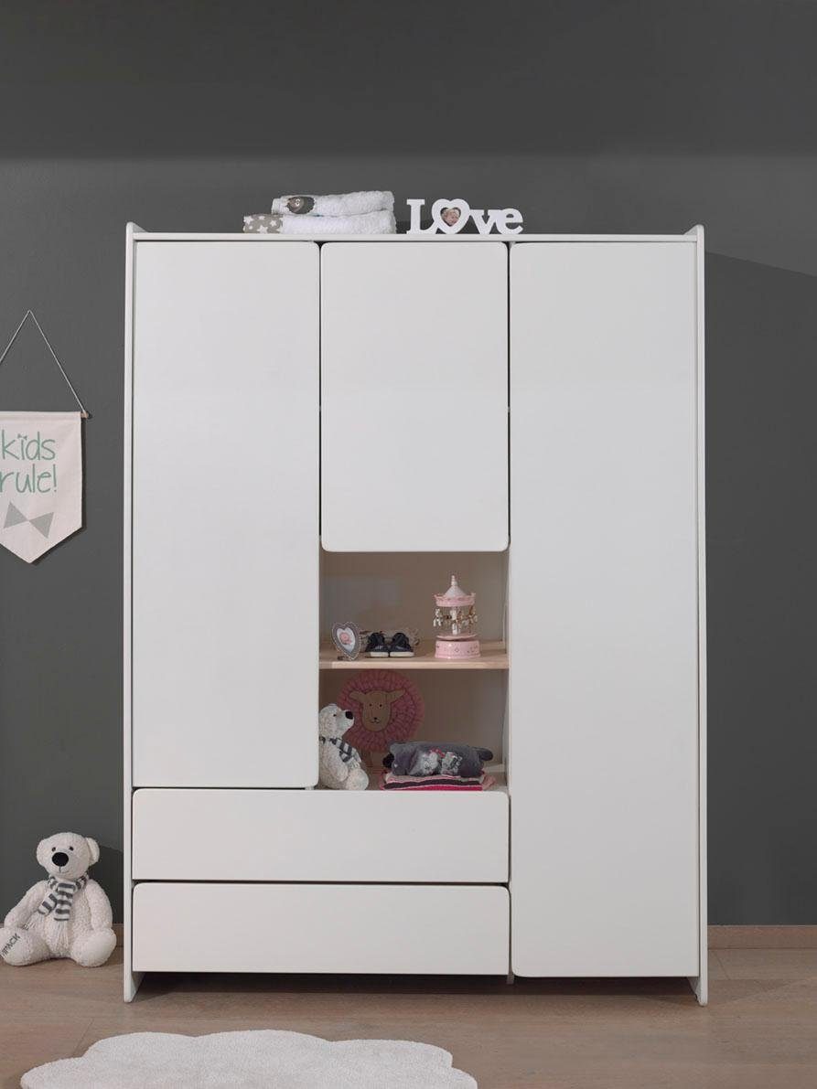 Vipack Kleiderschrank Kiddy, mit funktioneller Einteilung und 2 Schubladen, stabil gebaut (H/T ca. 180x55cm, MDF weiß lackiert, Fachboden Kiefer) MDF-Oberfläche