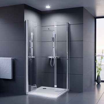 Duschmeister Eckdusche Royalux Neo Eckeinstieg Drehfalttür 80x80 cm mit Nano Clean, BxT: 80x80 cm, Einscheibensicherheitsglas