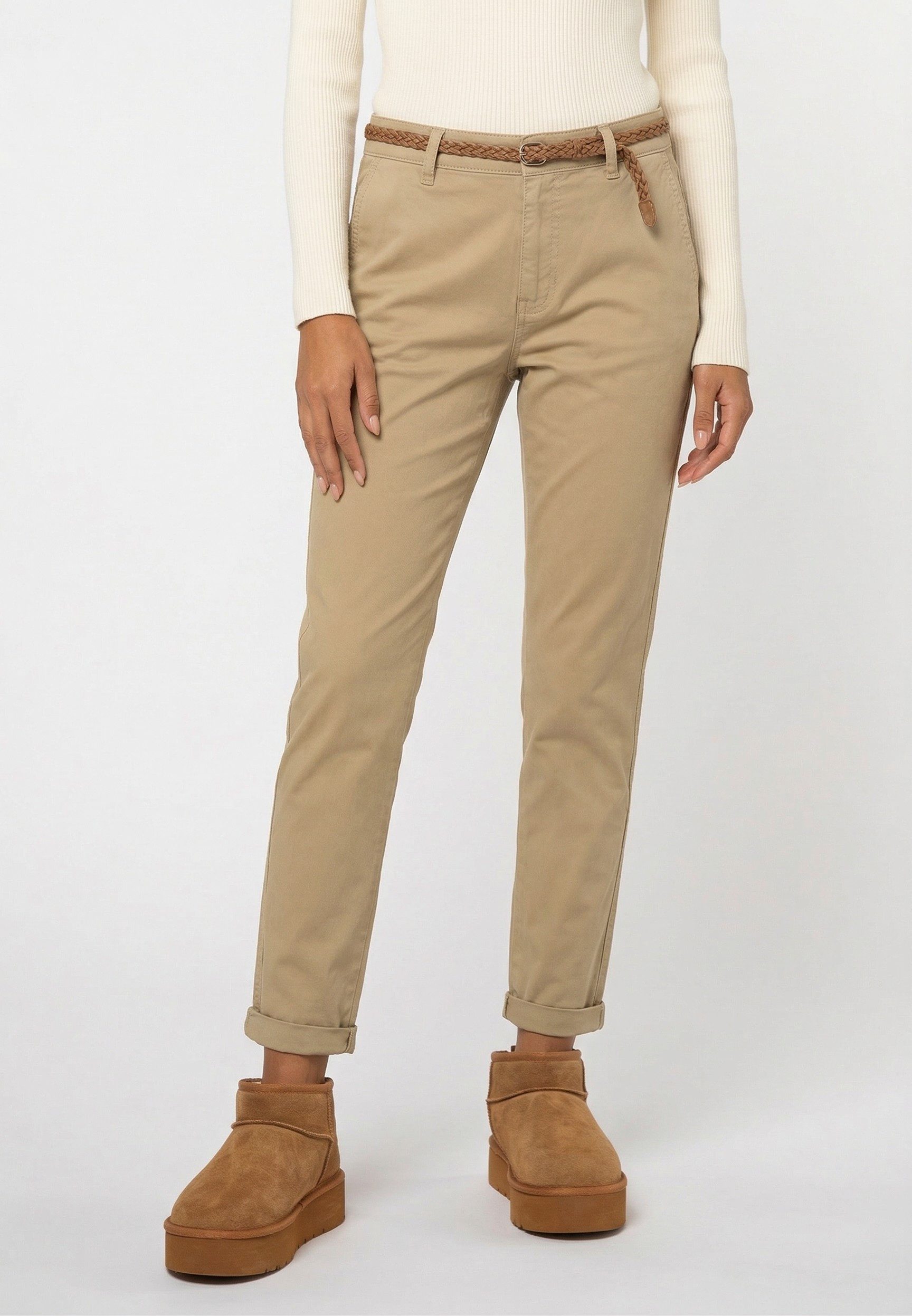 Stoffhose Damen Chino Hose mit Flechtgürtel