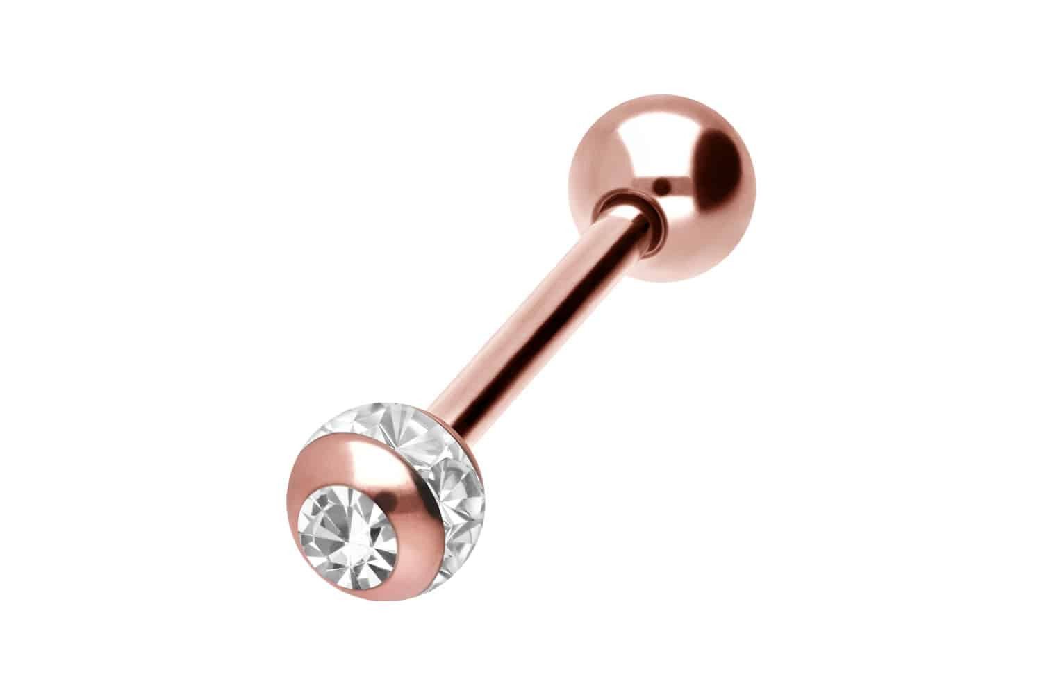 PIERCINGLINE Brustwarzenpiercing Chirurgenstahl Barbell EPOXY-RING-KUGEL + KRISTALL + (Barbells, 1-tlg)