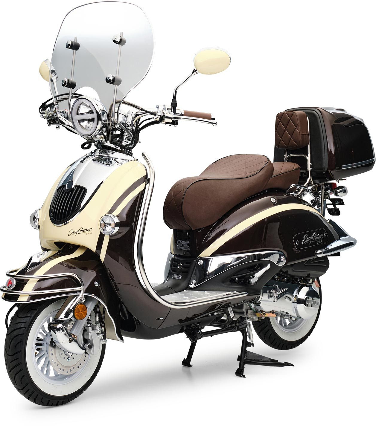 Burnout Motorroller EasyCruiser Artemis Braun Beige, 50 ccm, 25 km/h, Euro 5, Chrom Edition