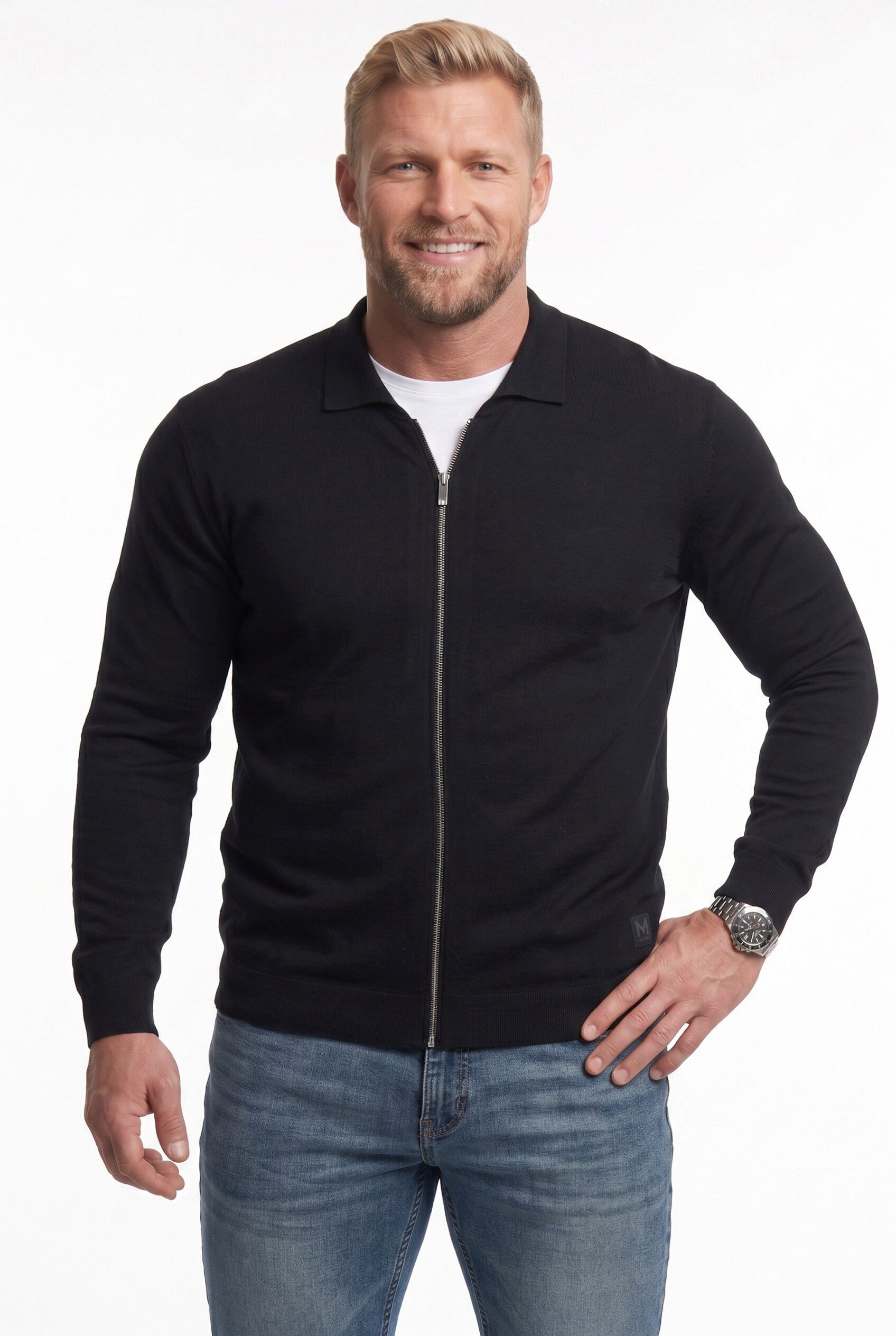 Men Plus Poloshirt Strickjacke Polokragen Zipper bis 8 XL