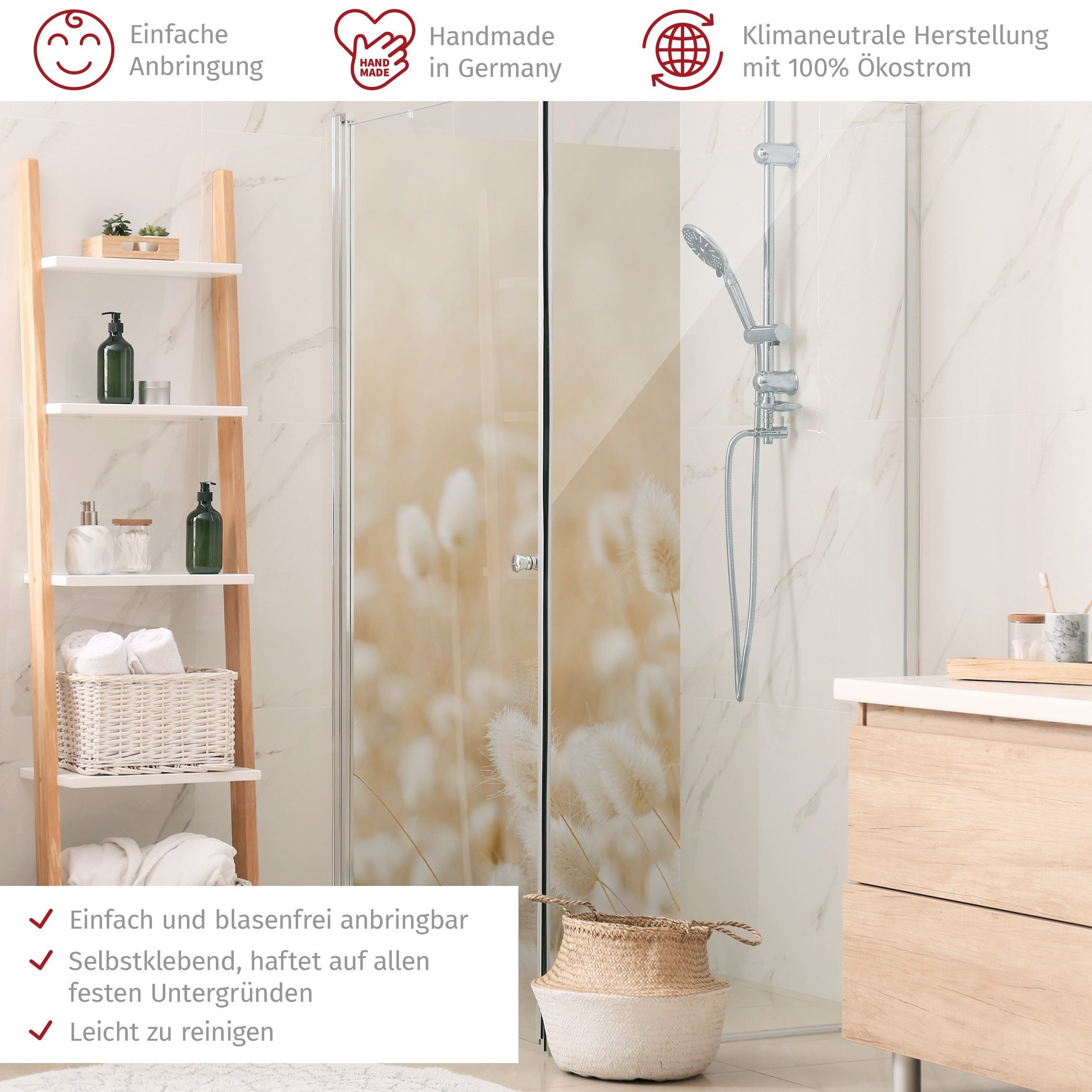 Thumbnail - Bilderdepot24 Badrückwand Gräser beige Duschrückwand ohne Bohren Dusche Tropisch, (1-tlg., Hart-Folie Premium matt 0,61 ...