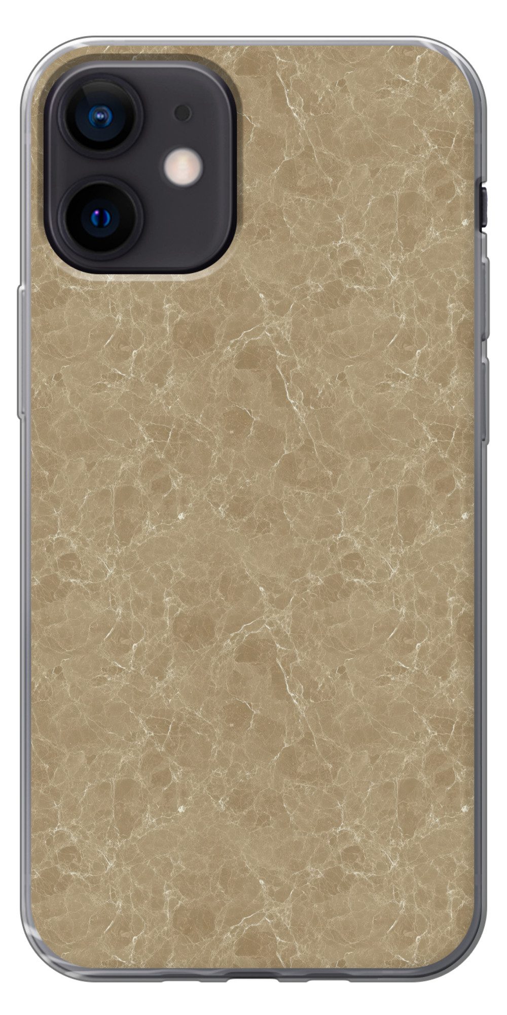 MuchoWow Handyhülle für Apple iPhone 12 Beige - Marmor - Weiße Adern, Smartphone-Bumper, Print, Handy Schutzhülle Dünn