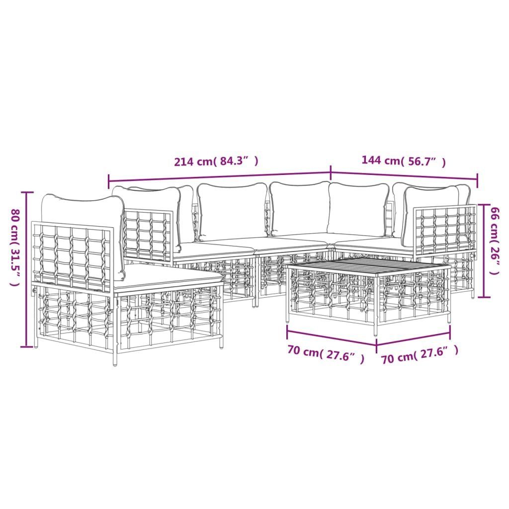 6-tlg. vidaXL Rattan, Dunkelgrau mit Kissen Poly Teile Anthrazit 1 Loungesofa Garten-Lounge-Set