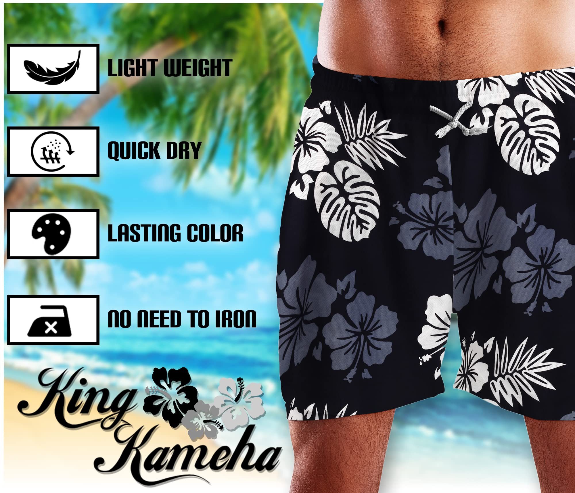 King Kameha Badeshorts Mono Hibiscus Hawaii Bade-Shorts Mesh-Einsatz Versch günstig online kaufen