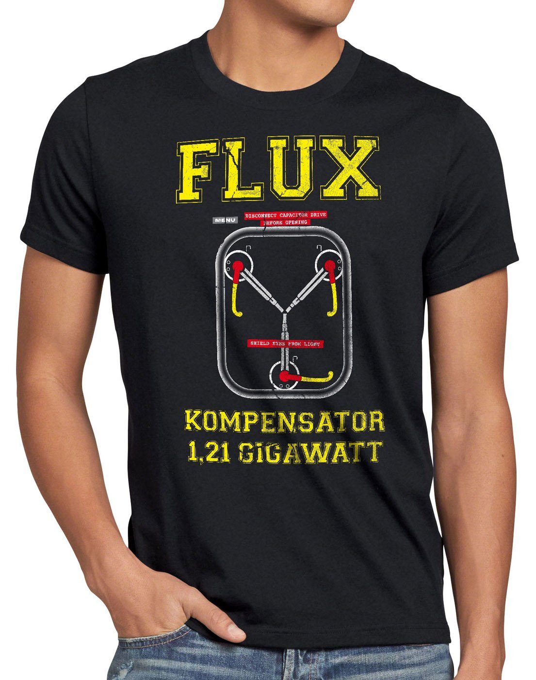 style3 Kompensator Game Gamer dmc Flux Zeitreise Herren Zukunft schwarz T-Shirt delorean Print-Shirt Zurück