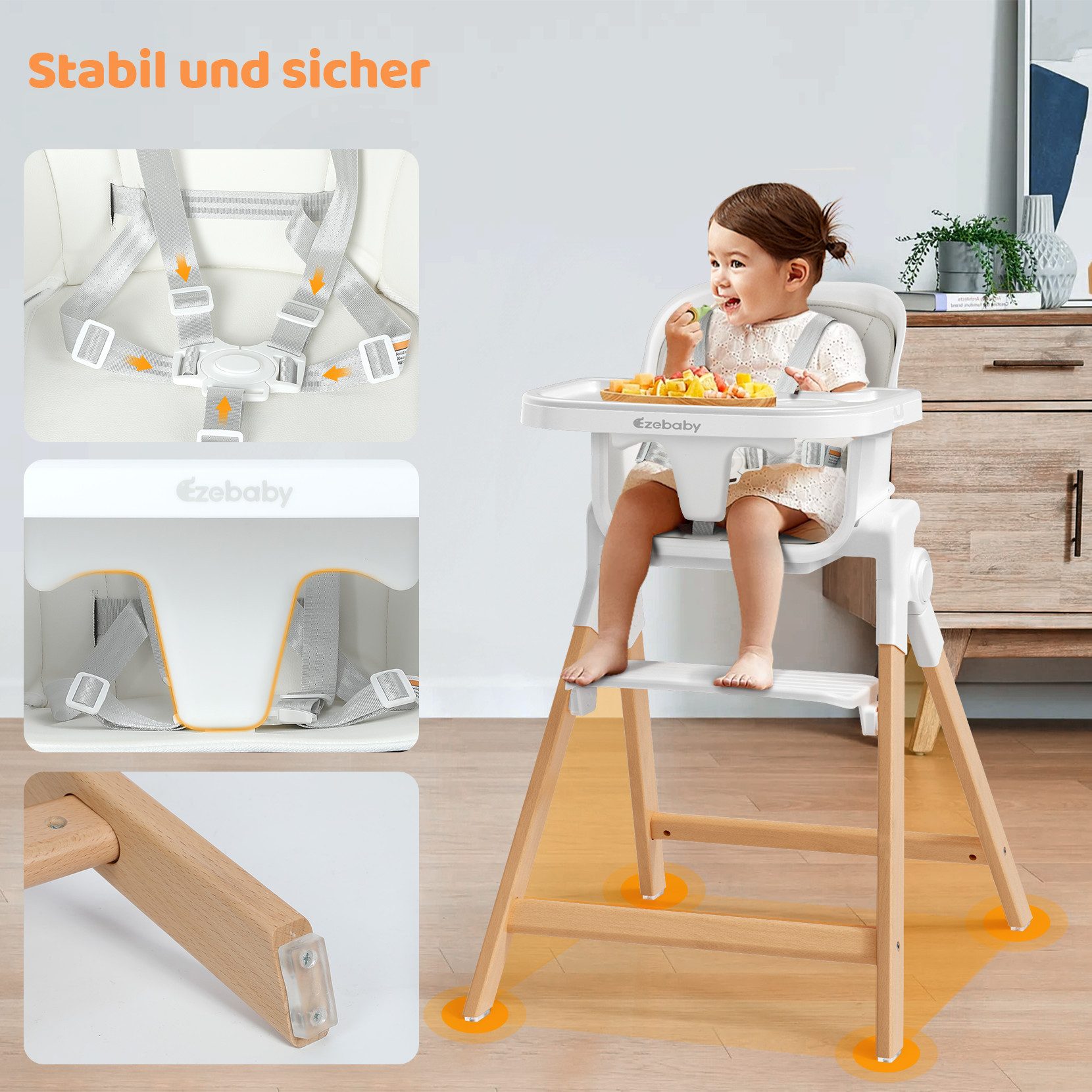 Ezebaby Kinderstuhl Kinderstuhl mit Holzbeine, Kunstleder günstig online kaufen