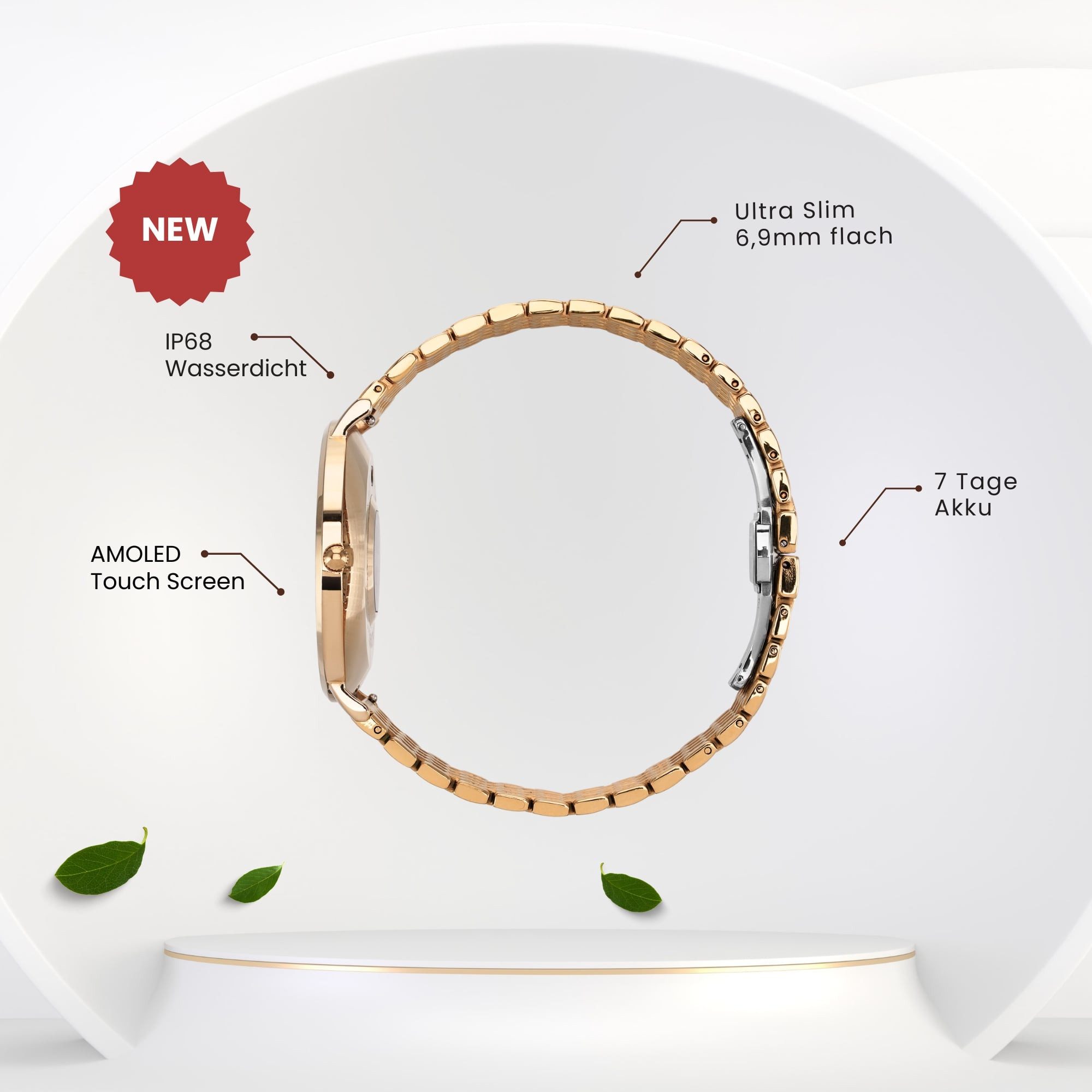 XCOAST SIONA2 ultraflache Damen Smartwatch (4,2 cm) AMOLED, Frauen Smartwach, Armbanduhr, 1-tlg., Edelstahl, dezente Damen Smart Watch, 7 Tage Akku, Blutdruck, Puls, Sport