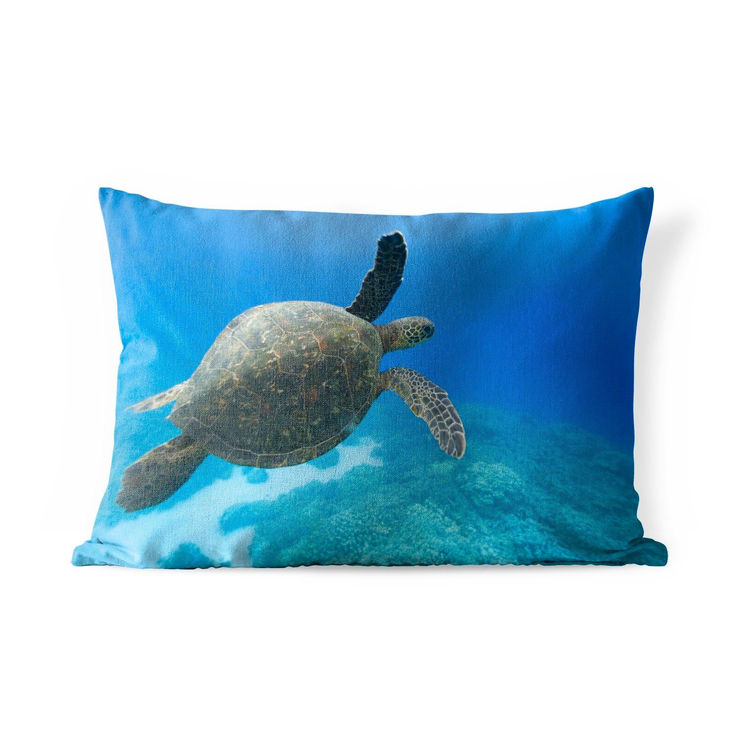 MuchoWow Dekokissen Grüne schwimmende Schildkröte Fotodruck, Outdoor-Dekorationskissen, Polyester, Dekokissenbezug, Kissenhülle
