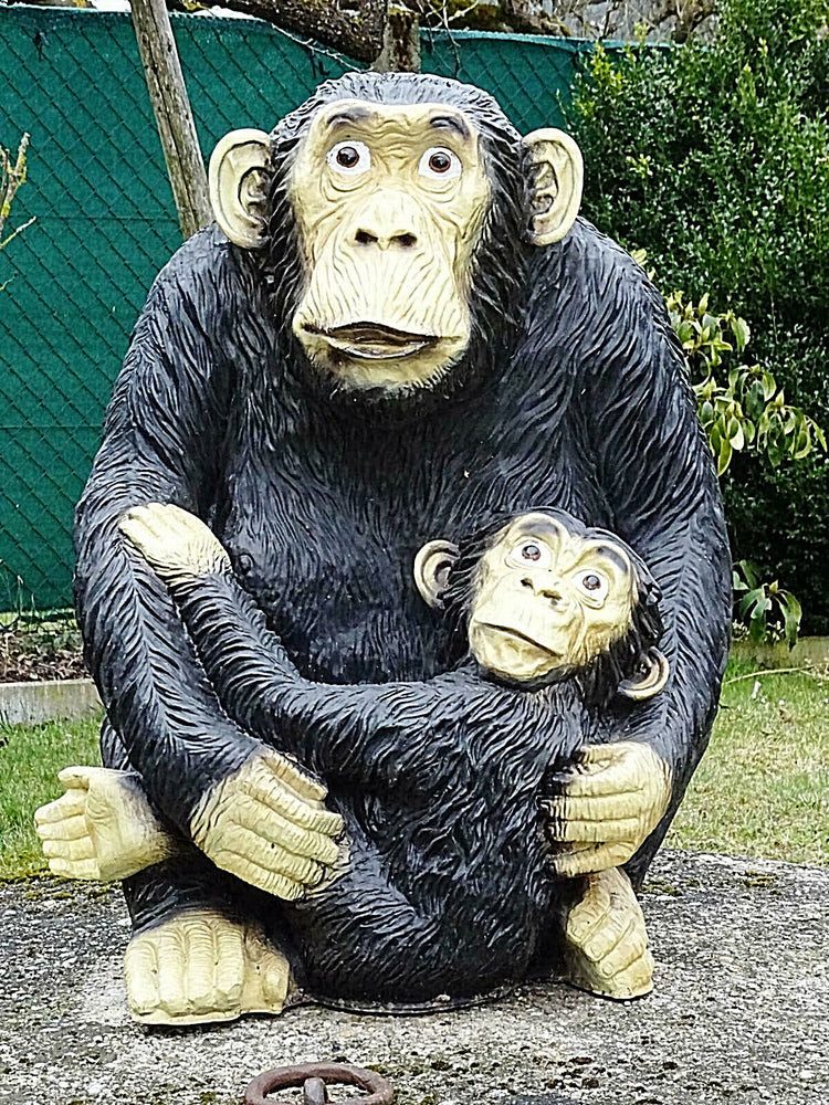 Gartenfigur XL SCHIMPANSE MIT BABY LEBENSGROSS~AFFE DELUXE Deko Figur